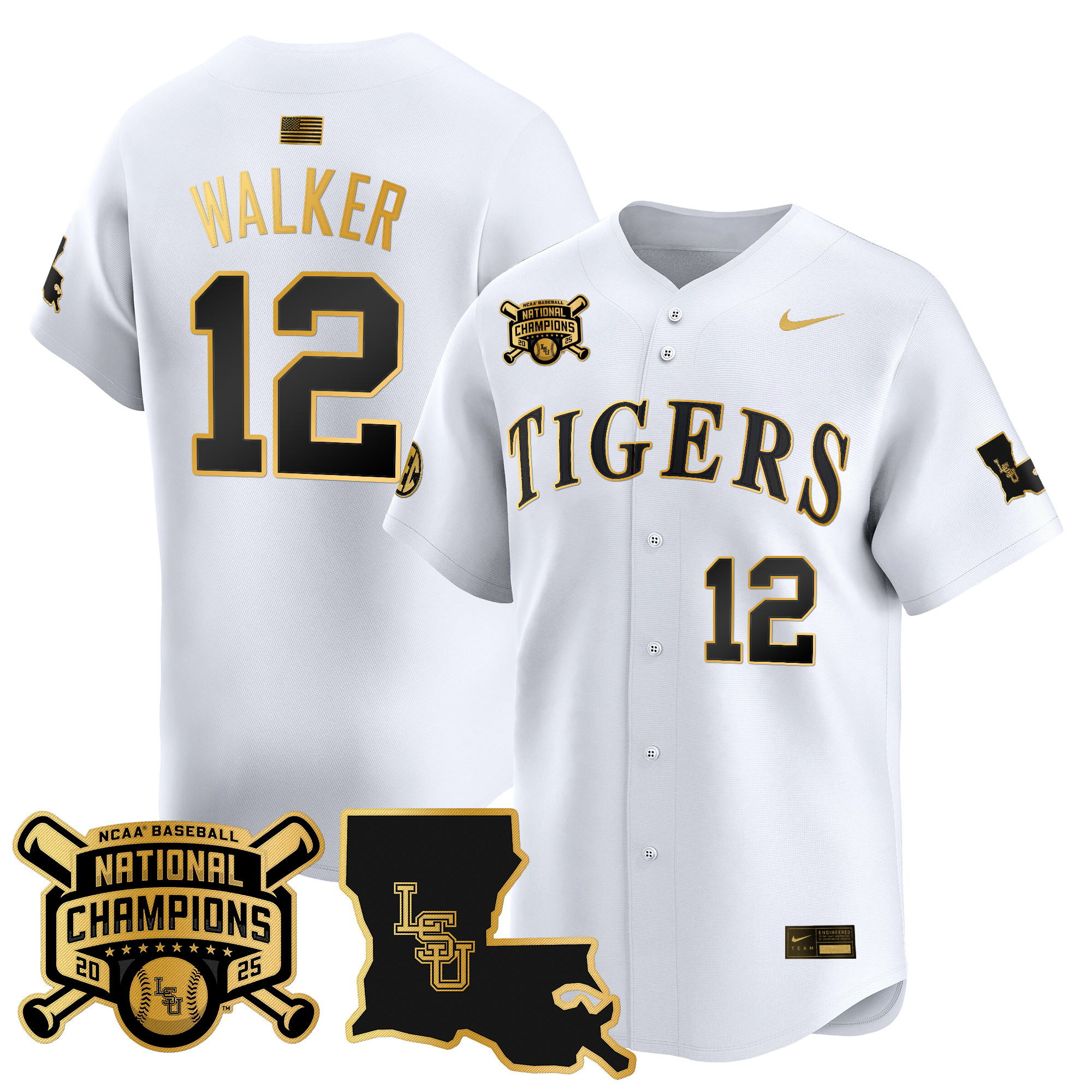 Men's LSU Tigers 2025 College World Series Champions Gold Vapor Premier Limited Jersey - All Stitched