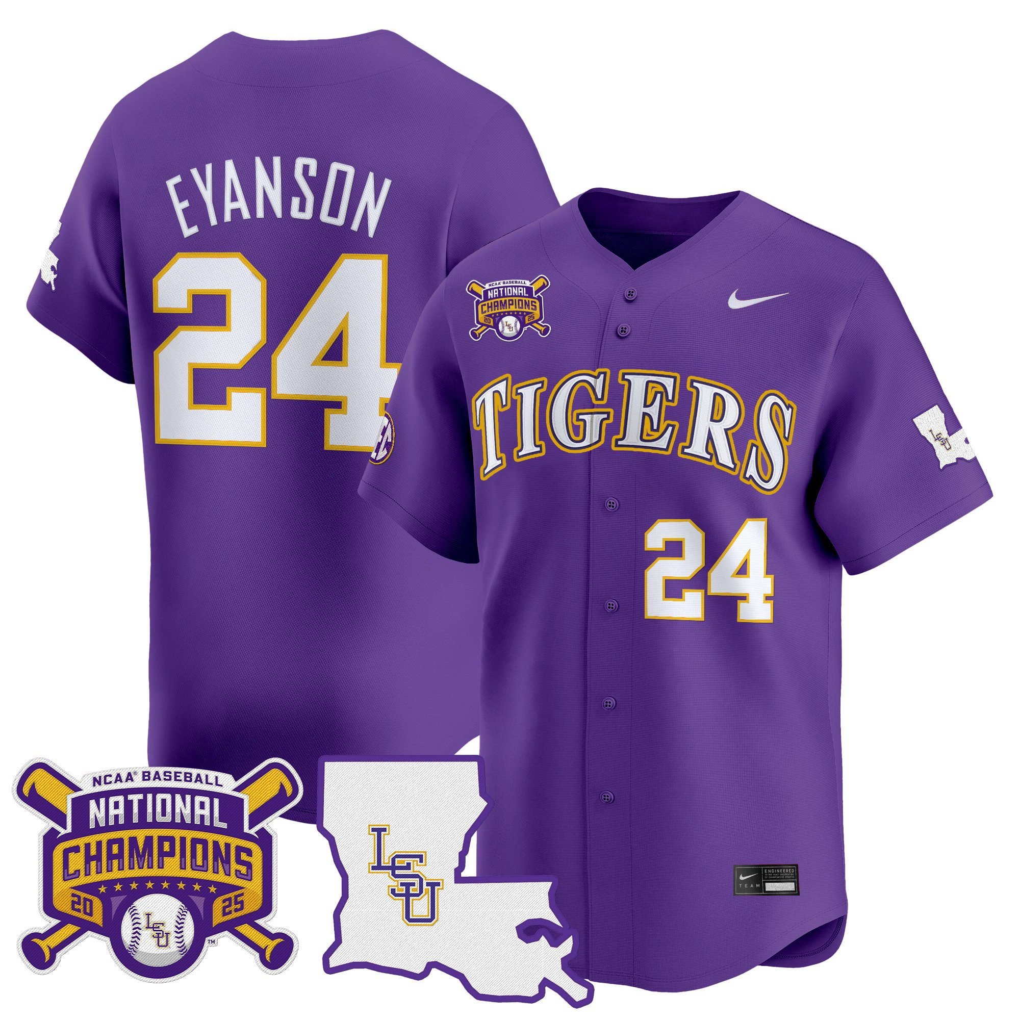 Men's LSU Tigers 2025 College World Series Champions Vapor Premier Limited Jersey - All Stitched