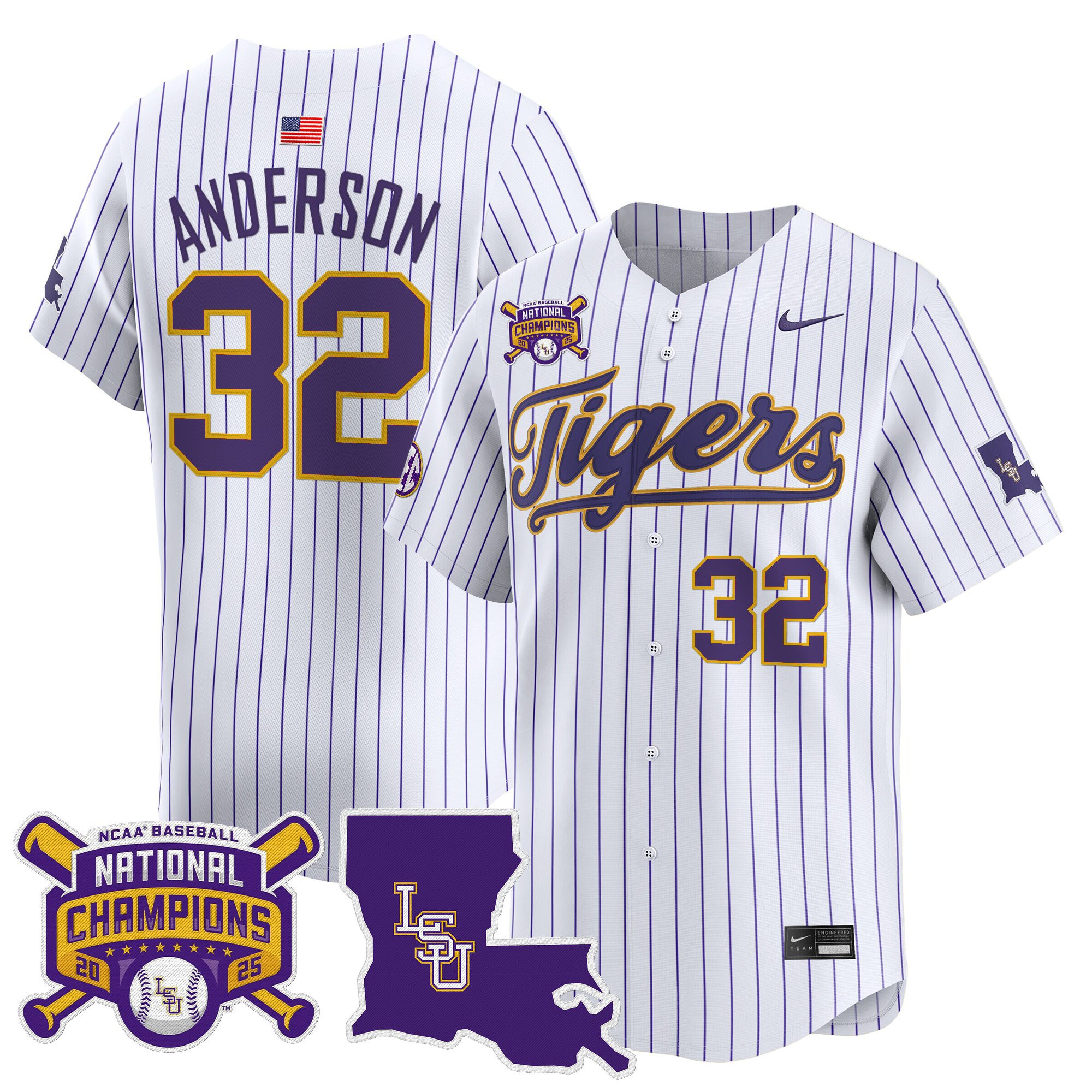 Men's LSU Tigers 2025 College World Series Champions Vapor Premier Limited Jersey - All Stitched