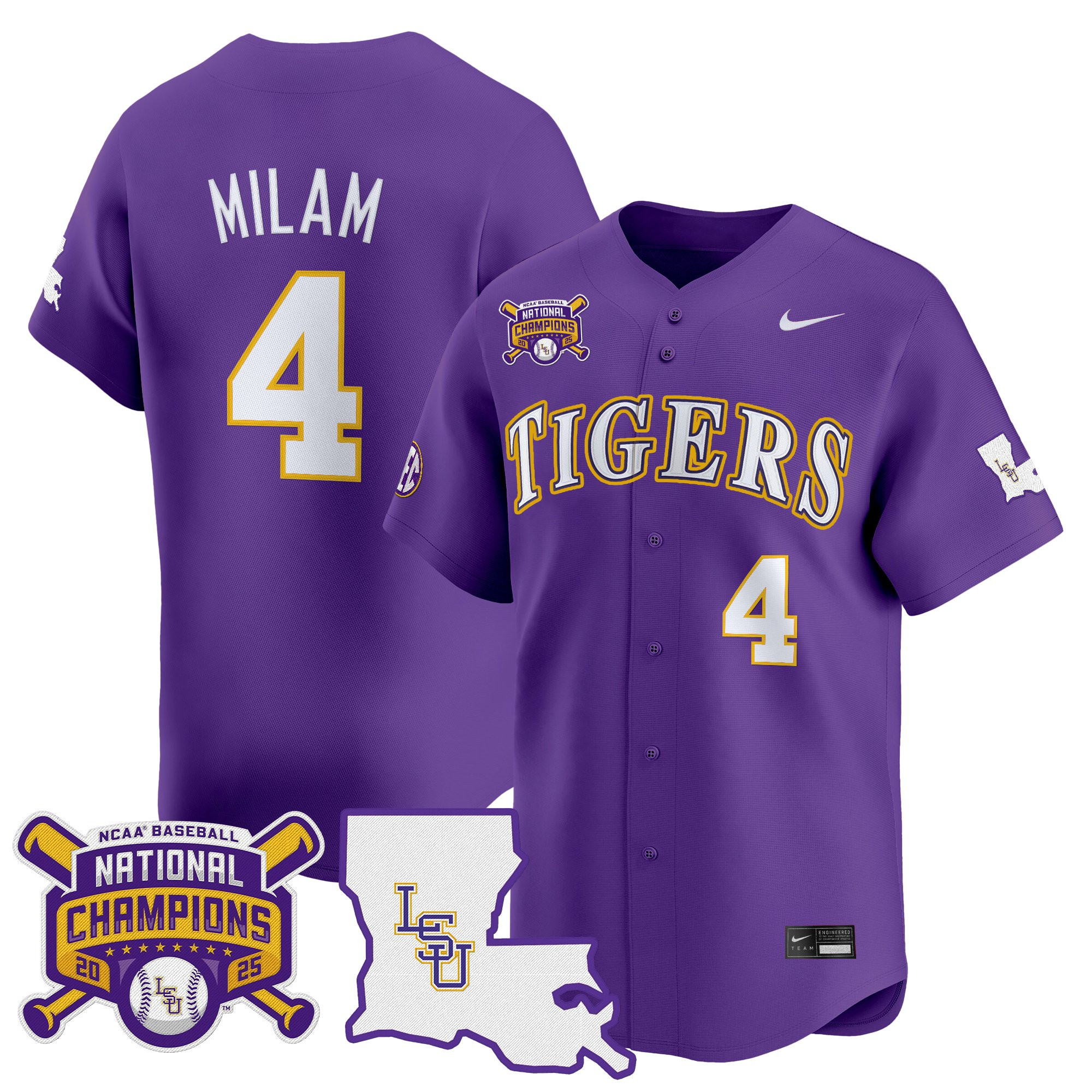 Men's LSU Tigers 2025 College World Series Champions Vapor Premier Limited Jersey - All Stitched
