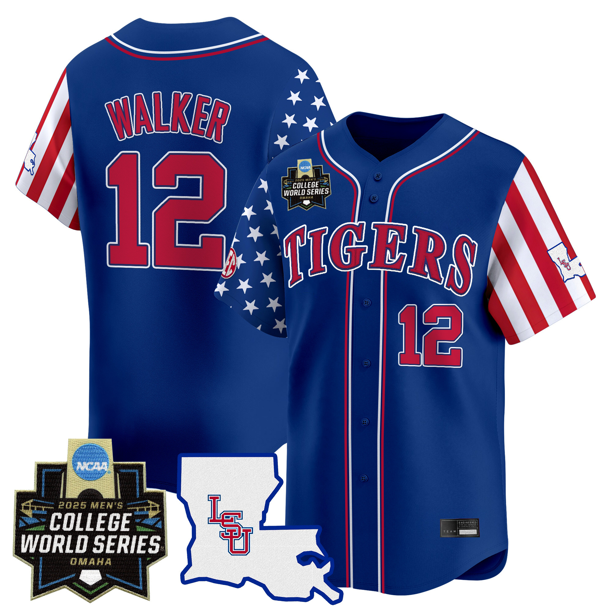Men's LSU Tigers 2025 Independence Day Vapor Premier Limited Jersey - World Series Patch - All Stitched
