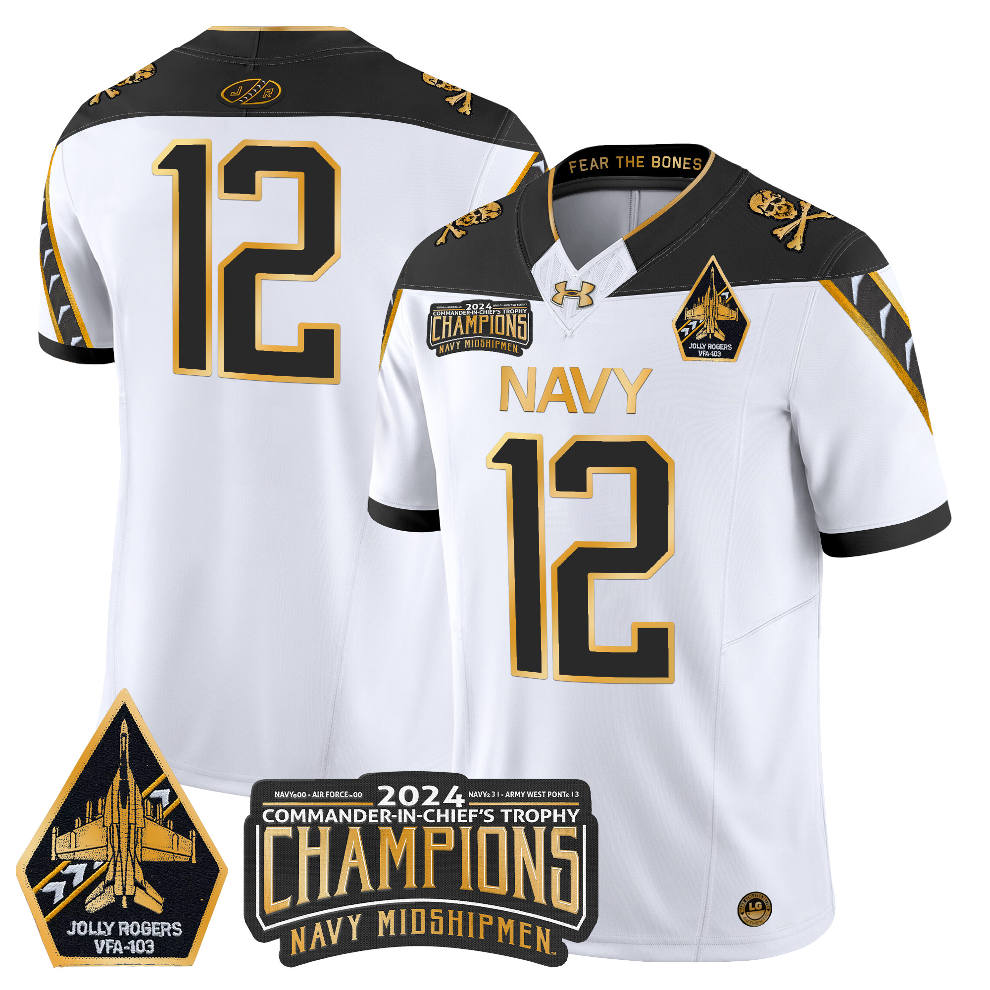 Men's Navy Midshipmen 2024 Commander-In-Chief's Trophy Champions Patch Gold Vapor Limited Jersey - All Stitched