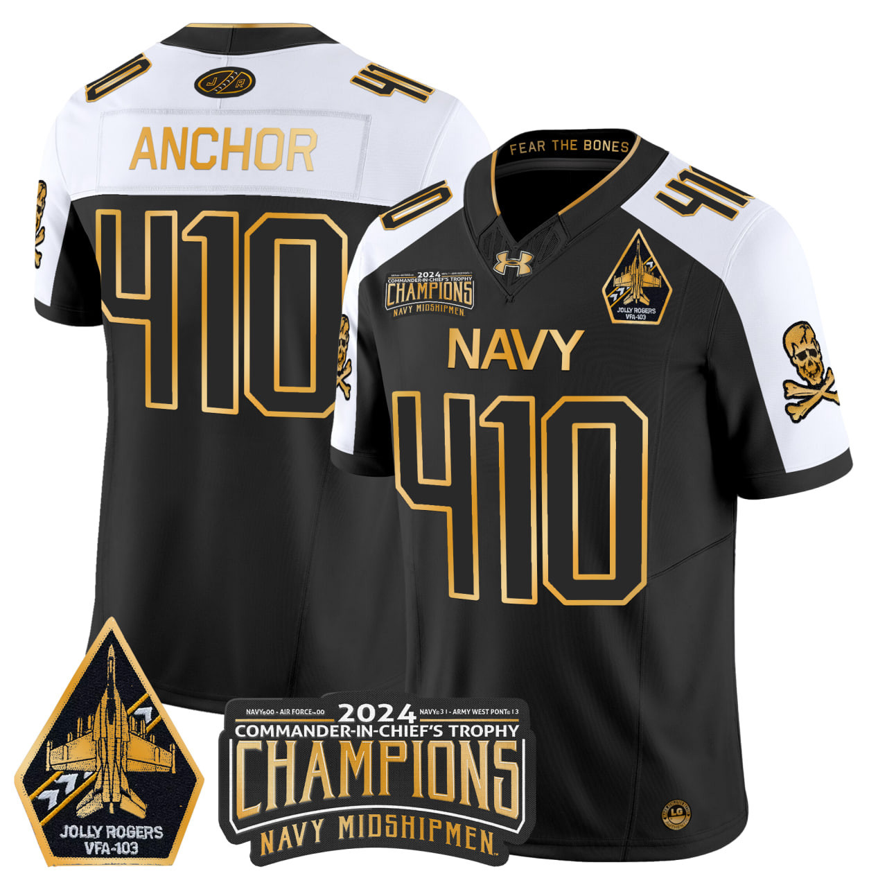Men's Navy Midshipmen 2024 Commander-In-Chief's Trophy Champions Patch Gold Vapor Limited Jersey - All Stitched