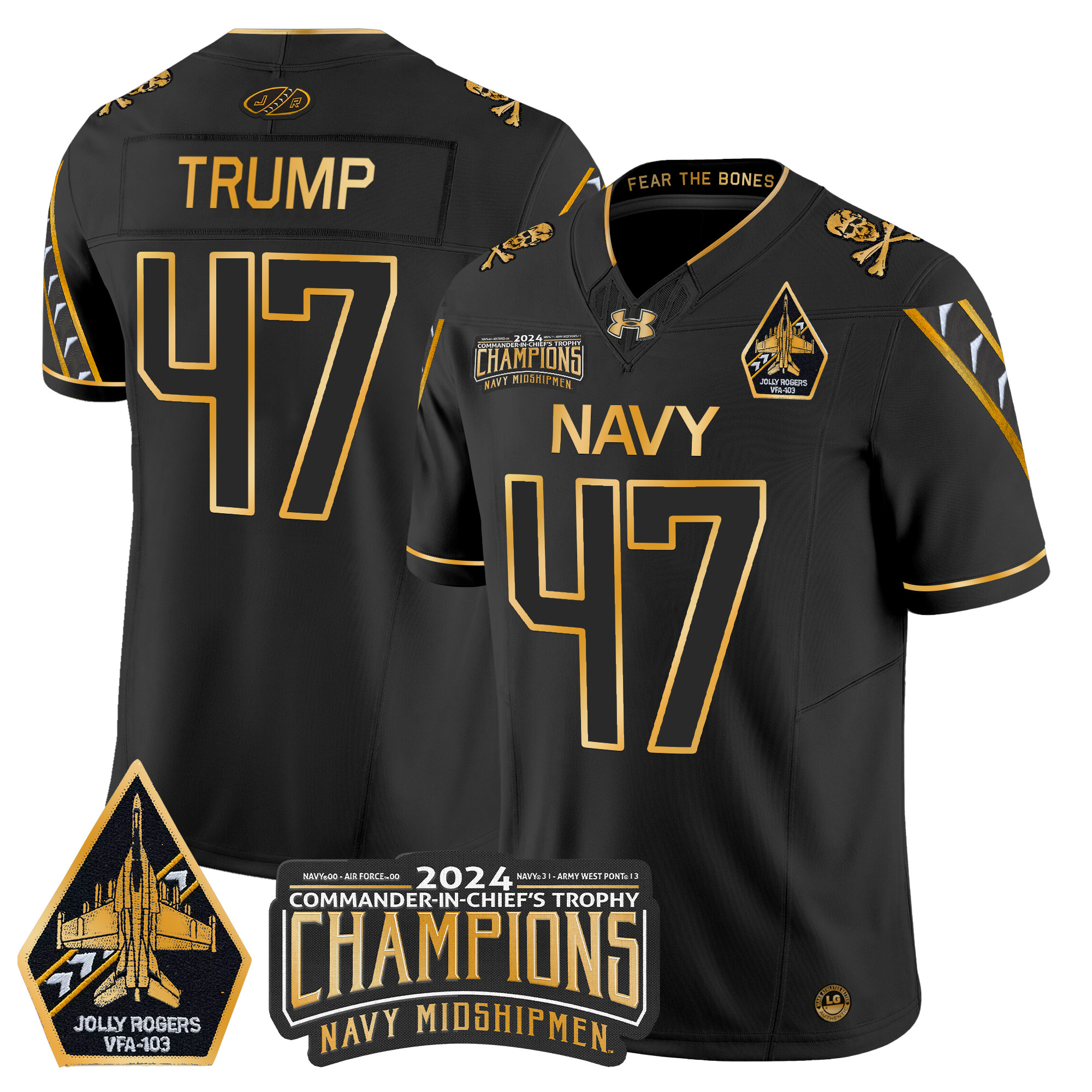Men's Navy Midshipmen 2024 Commander-In-Chief's Trophy Champions Patch Gold Vapor Limited Jersey - All Stitched