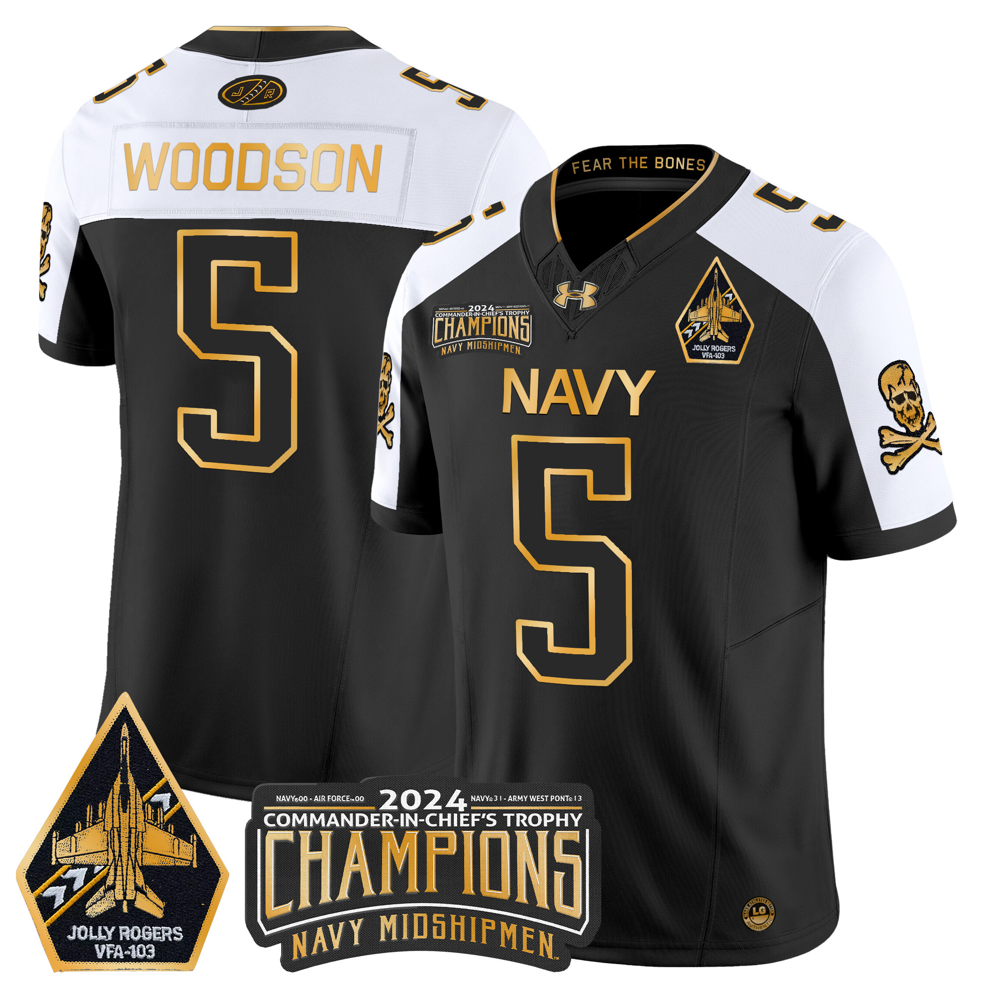 Men's Navy Midshipmen 2024 Commander-In-Chief's Trophy Champions Patch Gold Vapor Limited Jersey - All Stitched