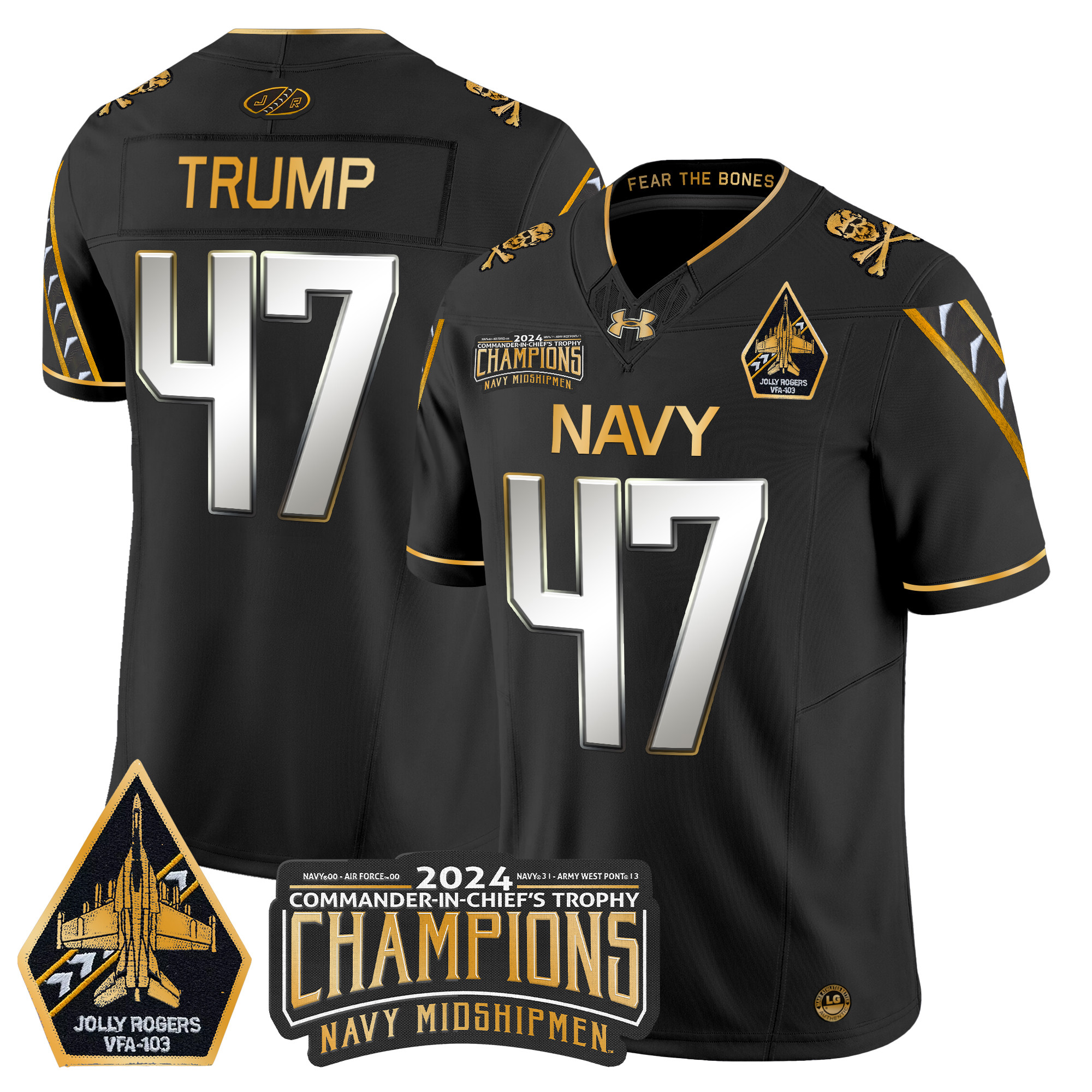 Men's Navy Midshipmen 2024 Commander-In-Chief's Trophy Champions Patch Gold Vapor Limited Jersey - All Stitched