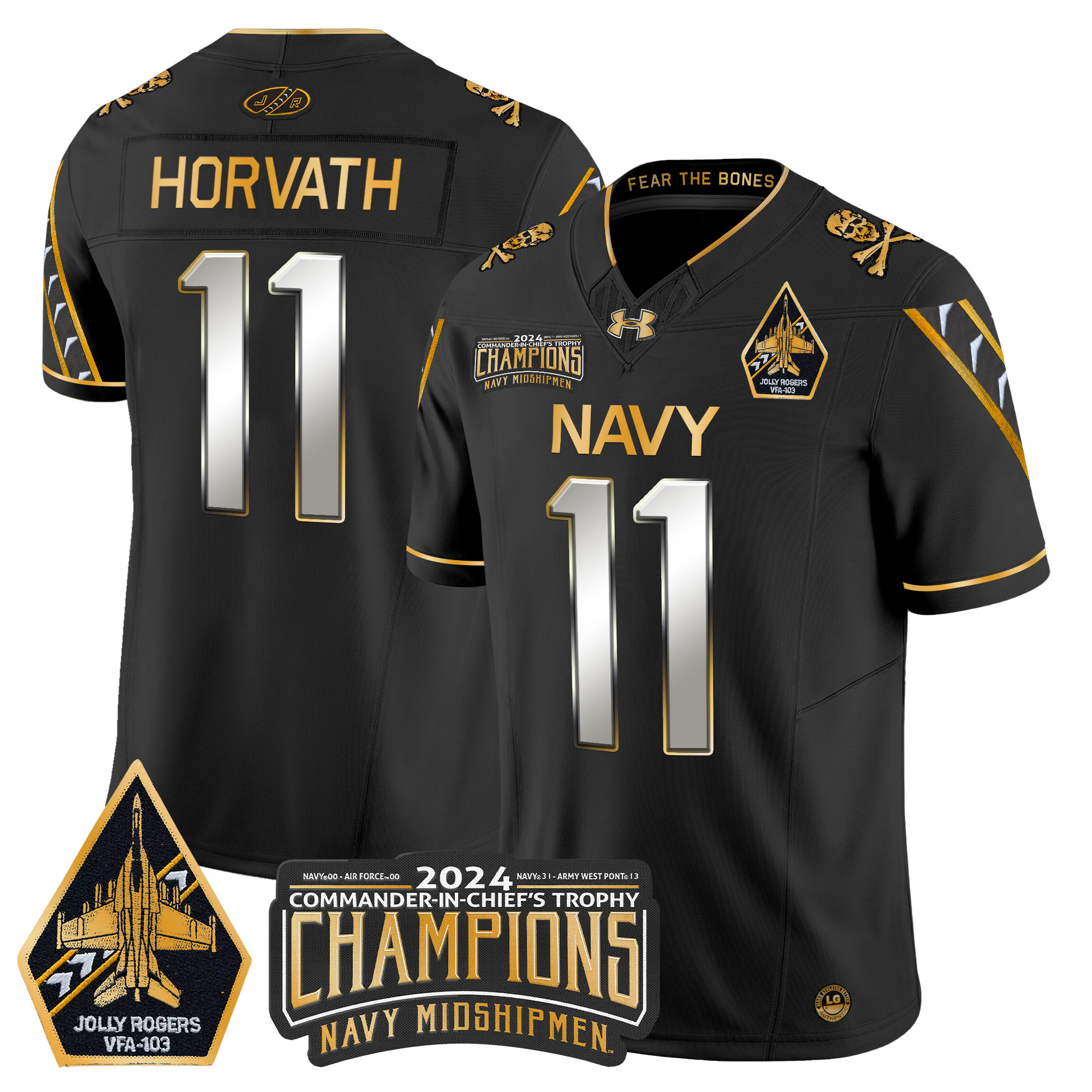 Men's Navy Midshipmen 2024 Commander-In-Chief's Trophy Champions Patch Gold Vapor Limited Jersey - All Stitched