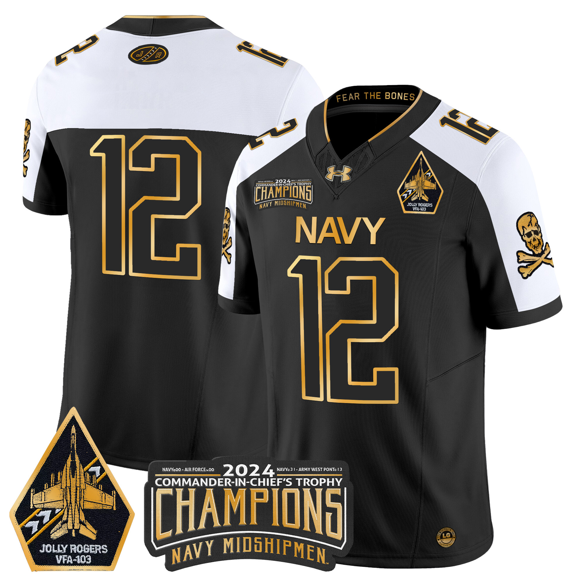 Men's Navy Midshipmen 2024 Commander-In-Chief's Trophy Champions Patch Gold Vapor Limited Jersey - All Stitched