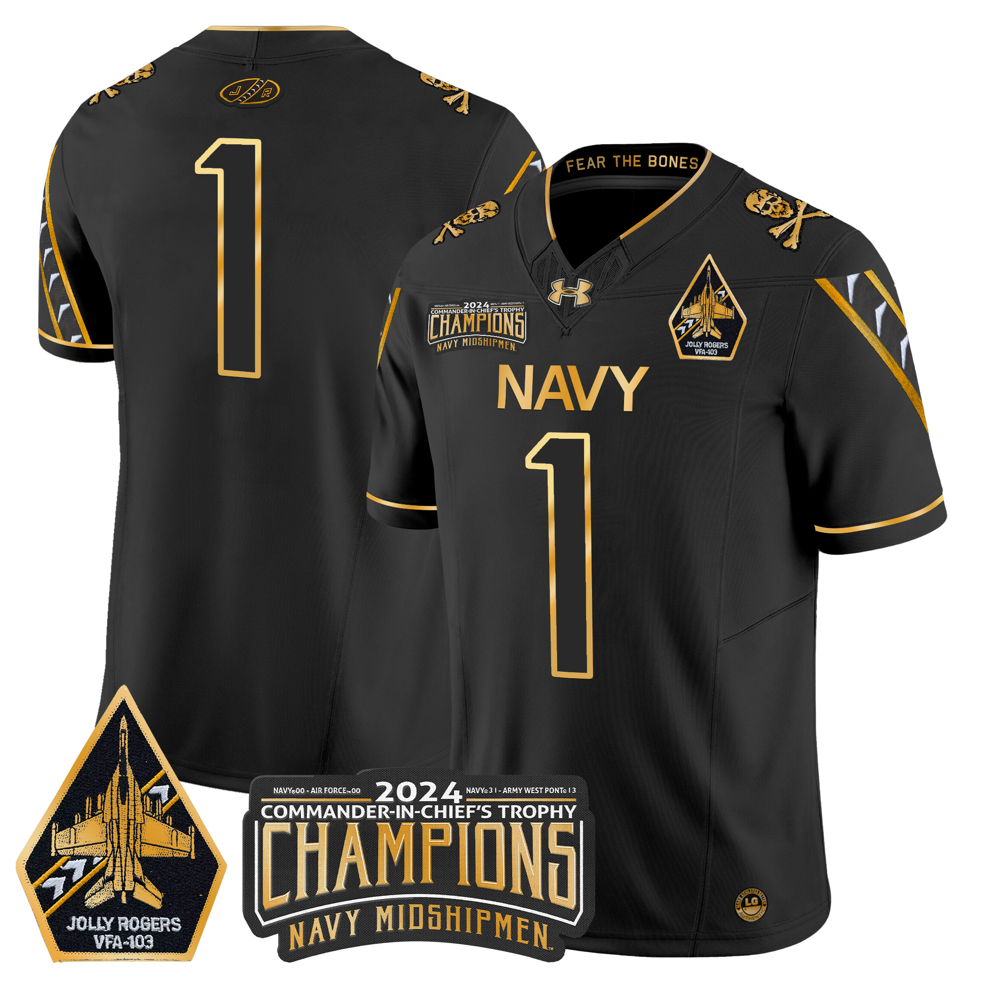 Men's Navy Midshipmen 2024 Commander-In-Chief's Trophy Champions Patch Gold Vapor Limited Jersey - All Stitched