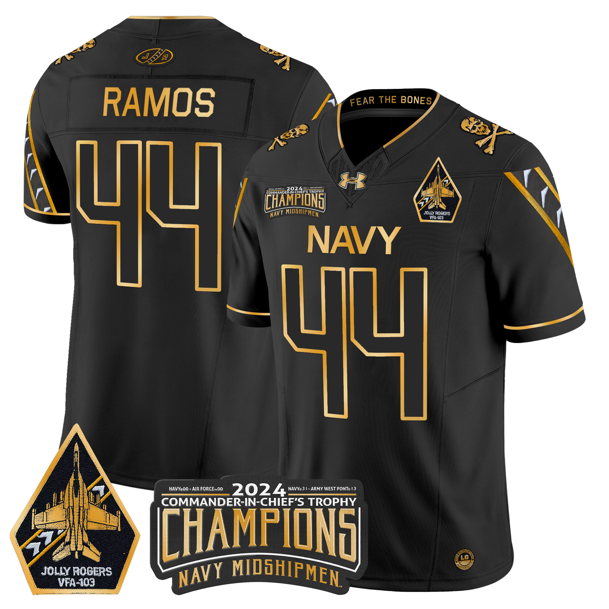 Men's Navy Midshipmen 2024 Commander-In-Chief's Trophy Champions Patch Gold Vapor Limited Jersey - All Stitched