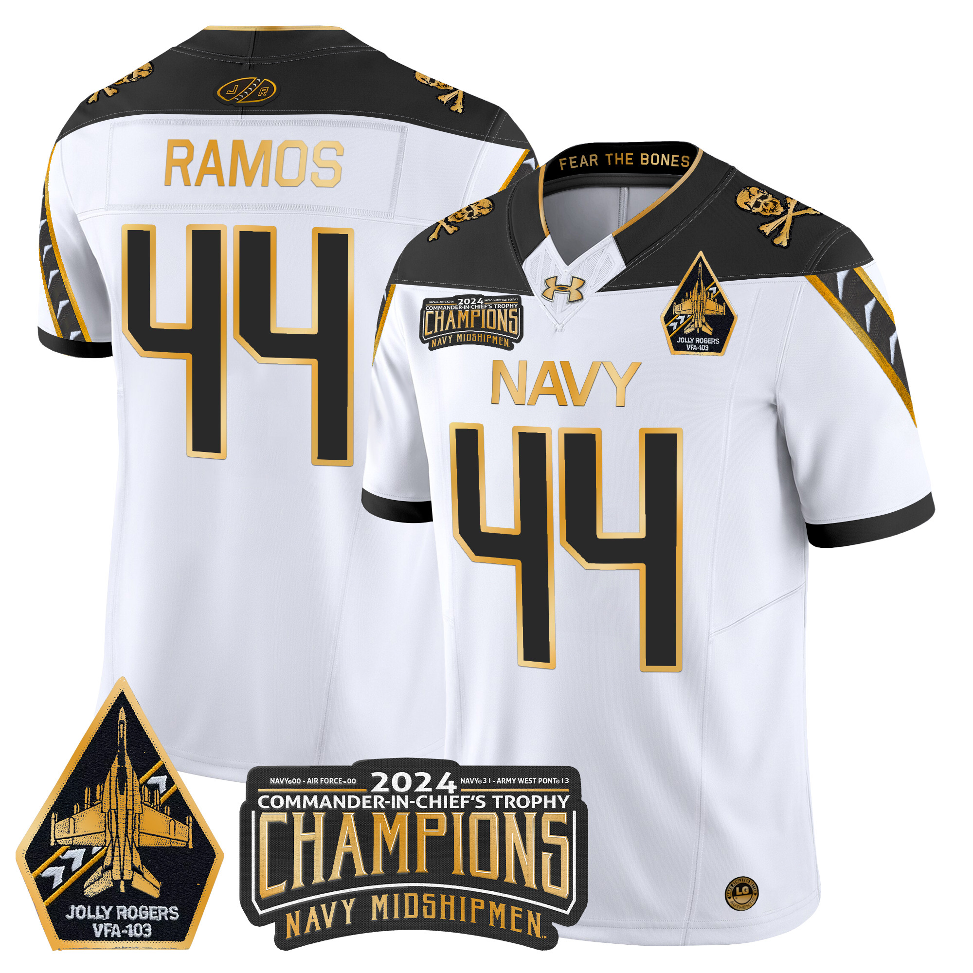 Men's Navy Midshipmen 2024 Commander-In-Chief's Trophy Champions Patch Gold Vapor Limited Jersey - All Stitched