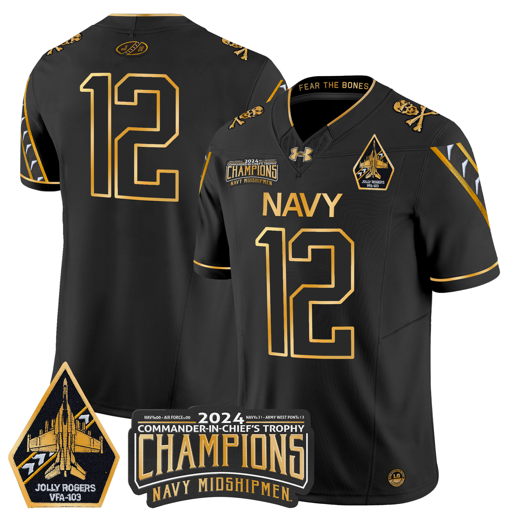Men's Navy Midshipmen 2024 Commander-In-Chief's Trophy Champions Patch Gold Vapor Limited Jersey - All Stitched