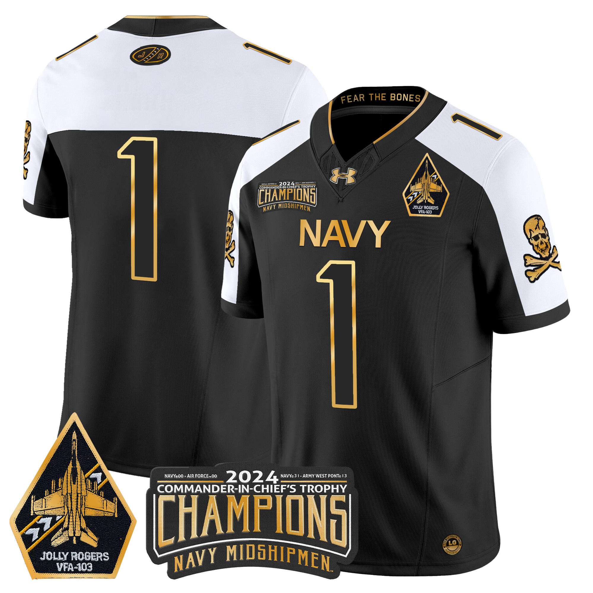 Men's Navy Midshipmen 2024 Commander-In-Chief's Trophy Champions Patch Gold Vapor Limited Jersey - All Stitched