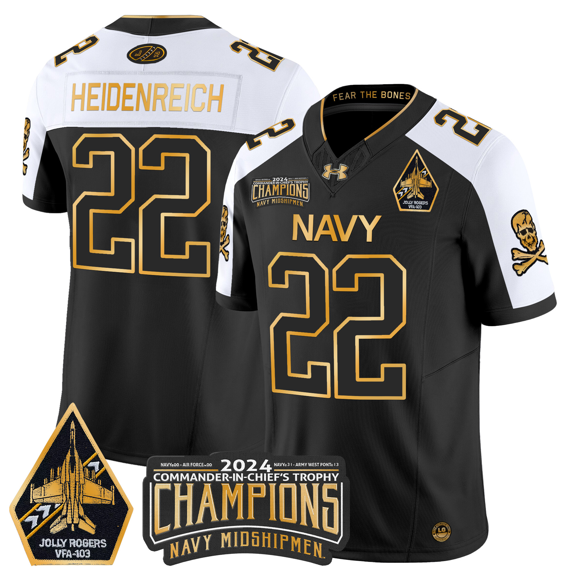 Men's Navy Midshipmen 2024 Commander-In-Chief's Trophy Champions Patch Gold Vapor Limited Jersey - All Stitched