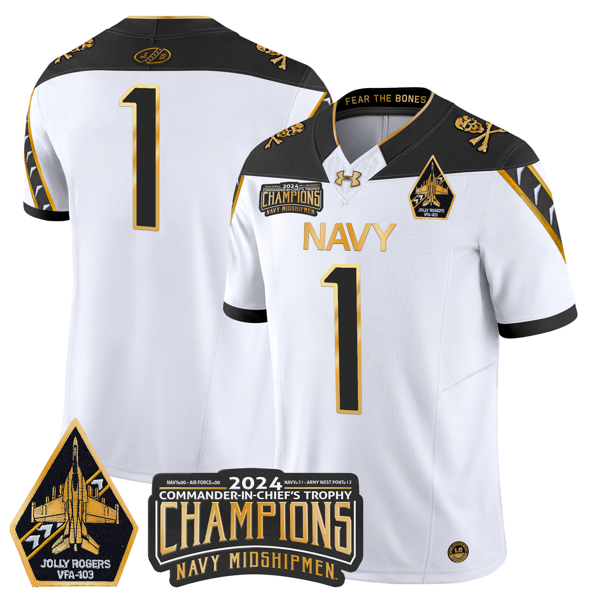 Men's Navy Midshipmen 2024 Commander-In-Chief's Trophy Champions Patch Gold Vapor Limited Jersey - All Stitched