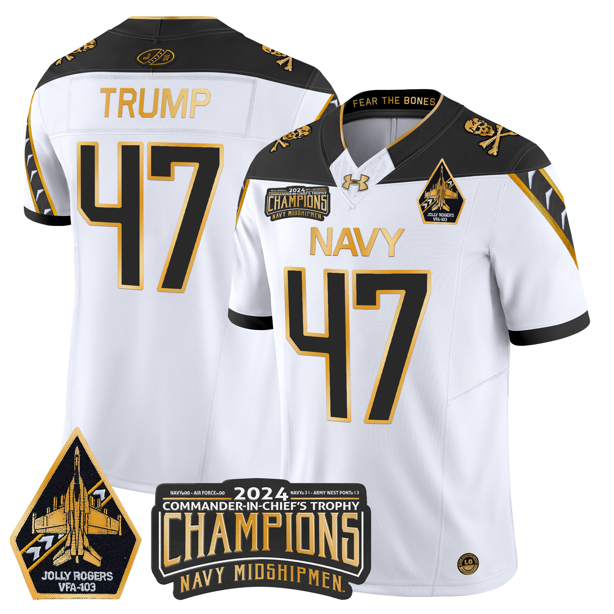 Men's Navy Midshipmen 2024 Commander-In-Chief's Trophy Champions Patch Gold Vapor Limited Jersey - All Stitched
