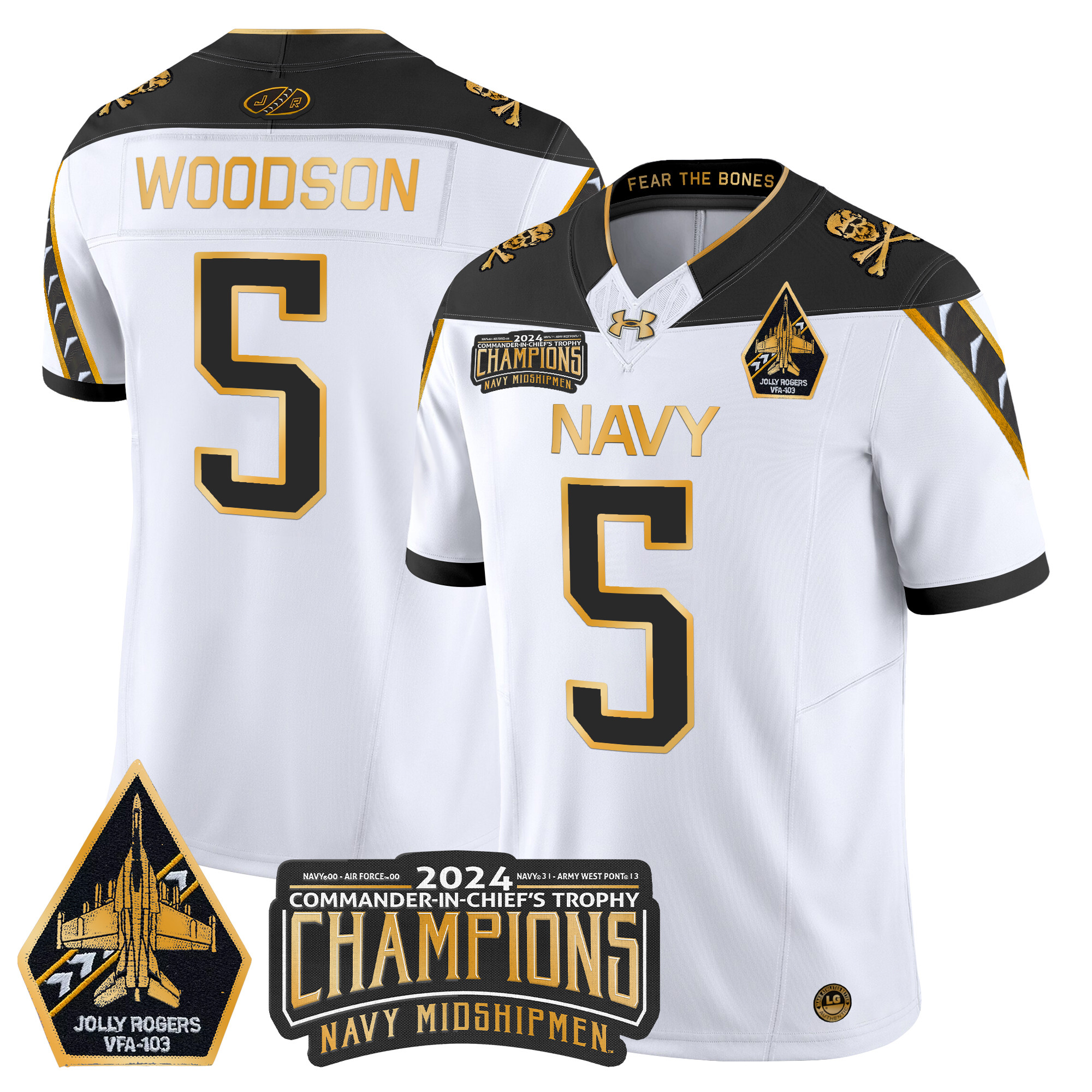 Men's Navy Midshipmen 2024 Commander-In-Chief's Trophy Champions Patch Gold Vapor Limited Jersey - All Stitched