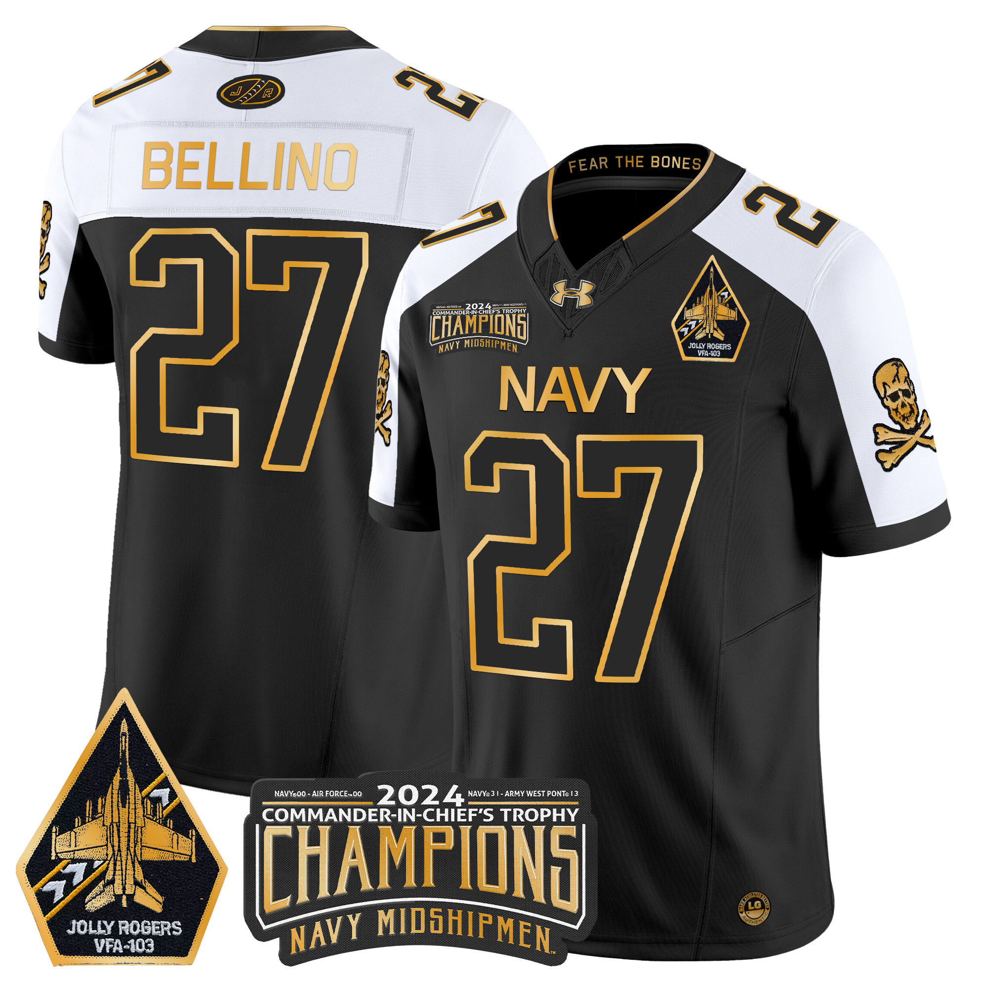 Men's Navy Midshipmen 2024 Commander-In-Chief's Trophy Champions Patch Gold Vapor Limited Jersey - All Stitched