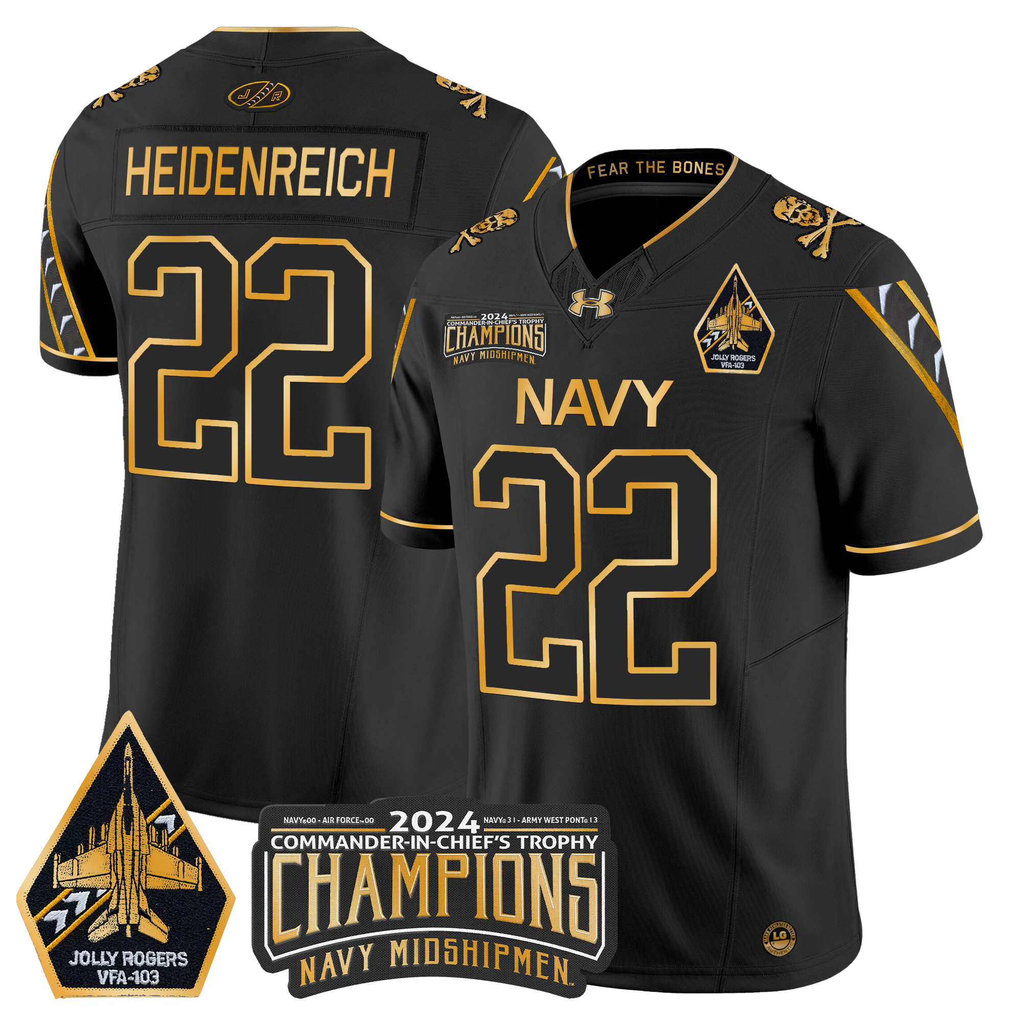 Men's Navy Midshipmen 2024 Commander-In-Chief's Trophy Champions Patch Gold Vapor Limited Jersey - All Stitched
