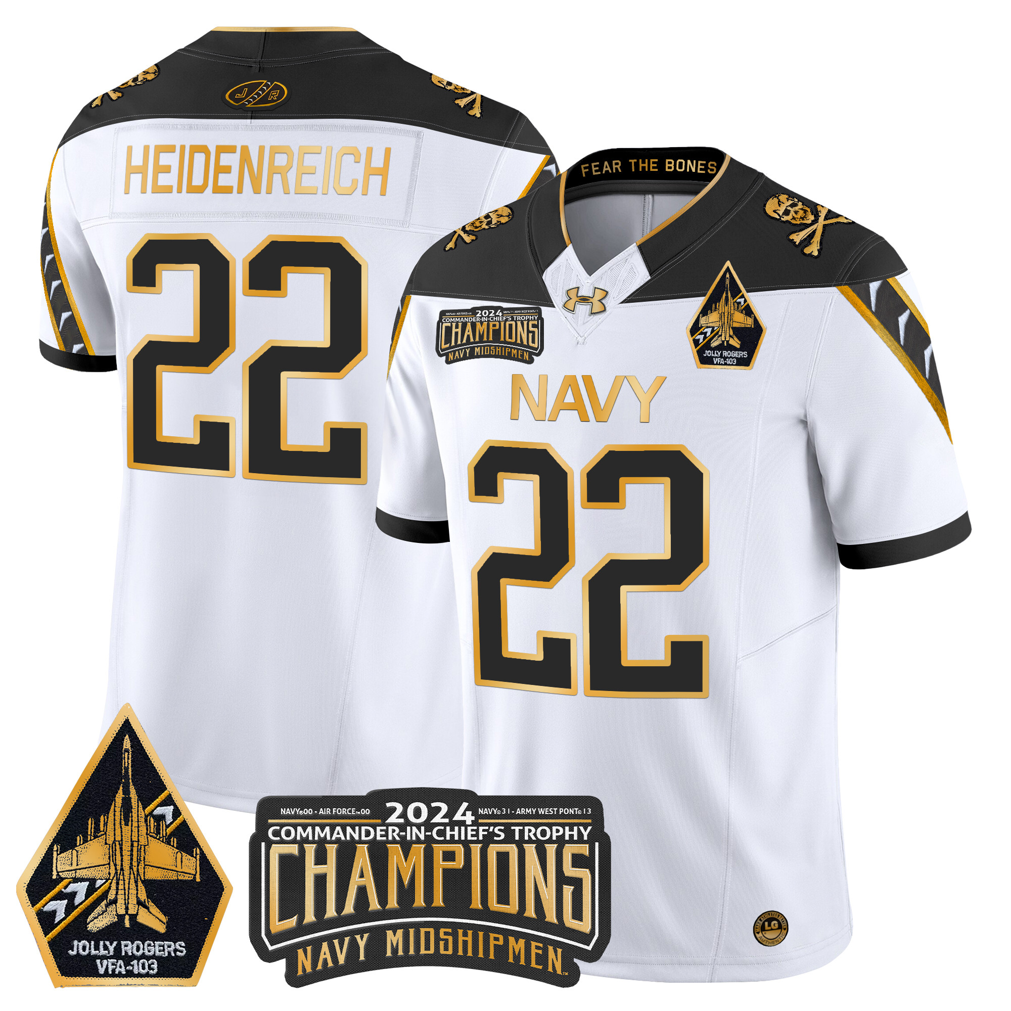 Men's Navy Midshipmen 2024 Commander-In-Chief's Trophy Champions Patch Gold Vapor Limited Jersey - All Stitched