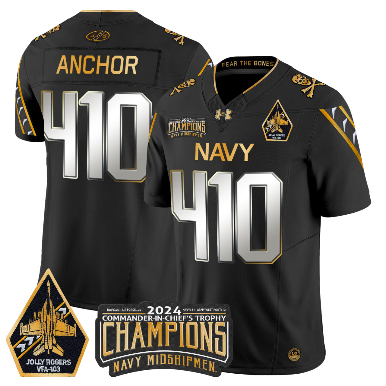 Men's Navy Midshipmen 2024 Commander-In-Chief's Trophy Champions Patch Gold Vapor Limited Jersey - All Stitched
