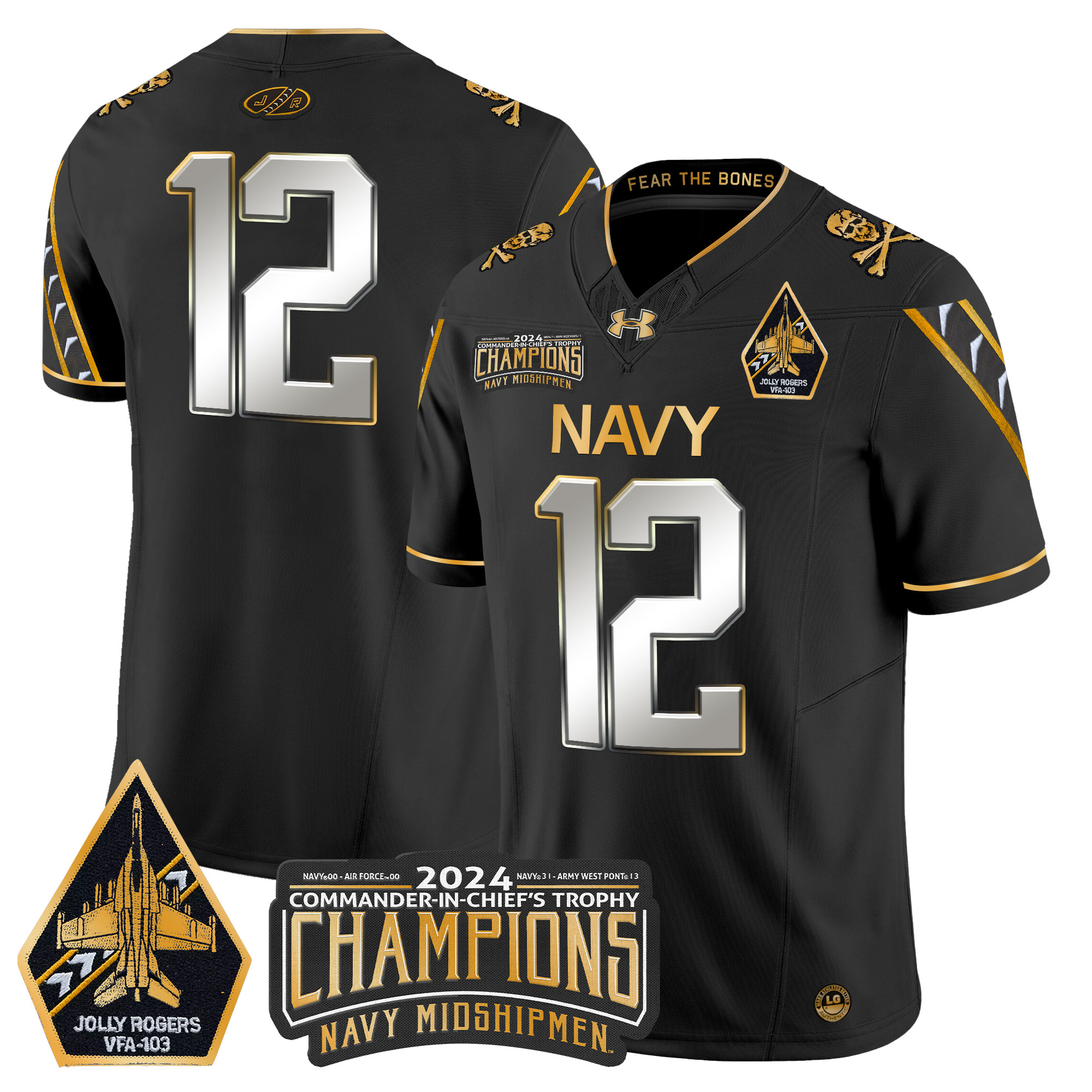 Men's Navy Midshipmen 2024 Commander-In-Chief's Trophy Champions Patch Gold Vapor Limited Jersey - All Stitched
