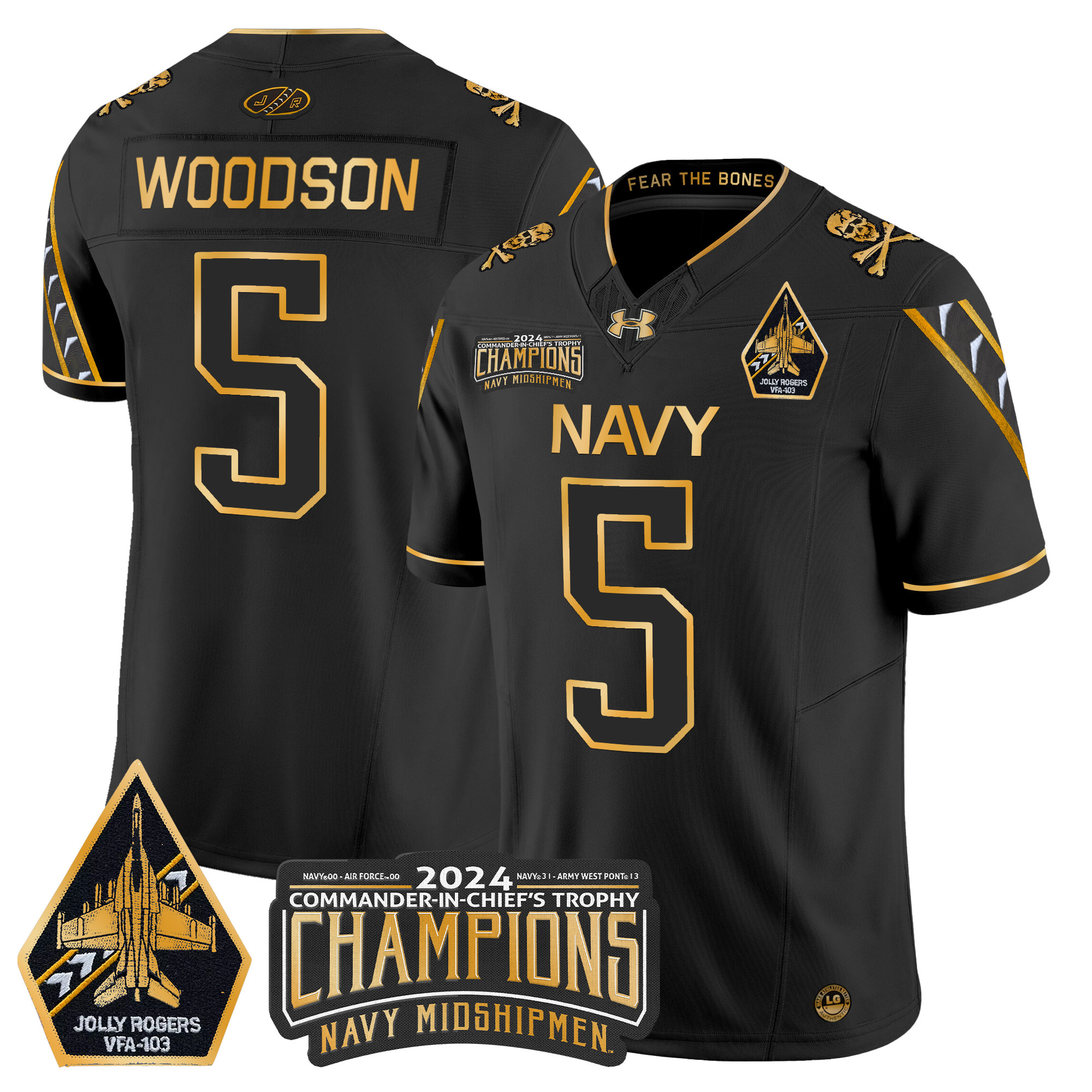 Men's Navy Midshipmen 2024 Commander-In-Chief's Trophy Champions Patch Gold Vapor Limited Jersey - All Stitched