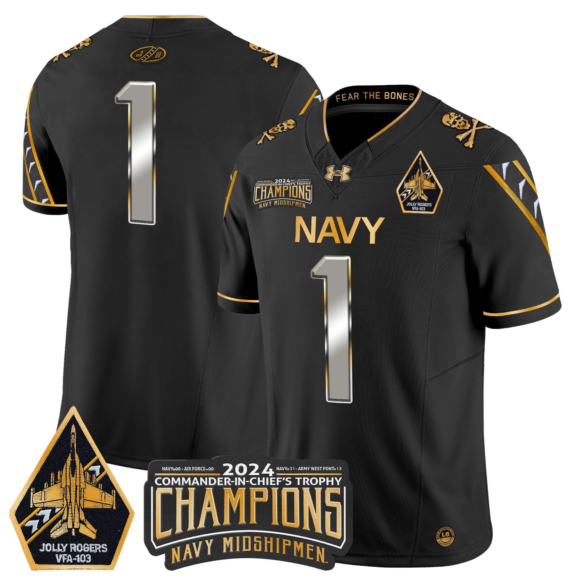 Men's Navy Midshipmen 2024 Commander-In-Chief's Trophy Champions Patch Gold Vapor Limited Jersey - All Stitched