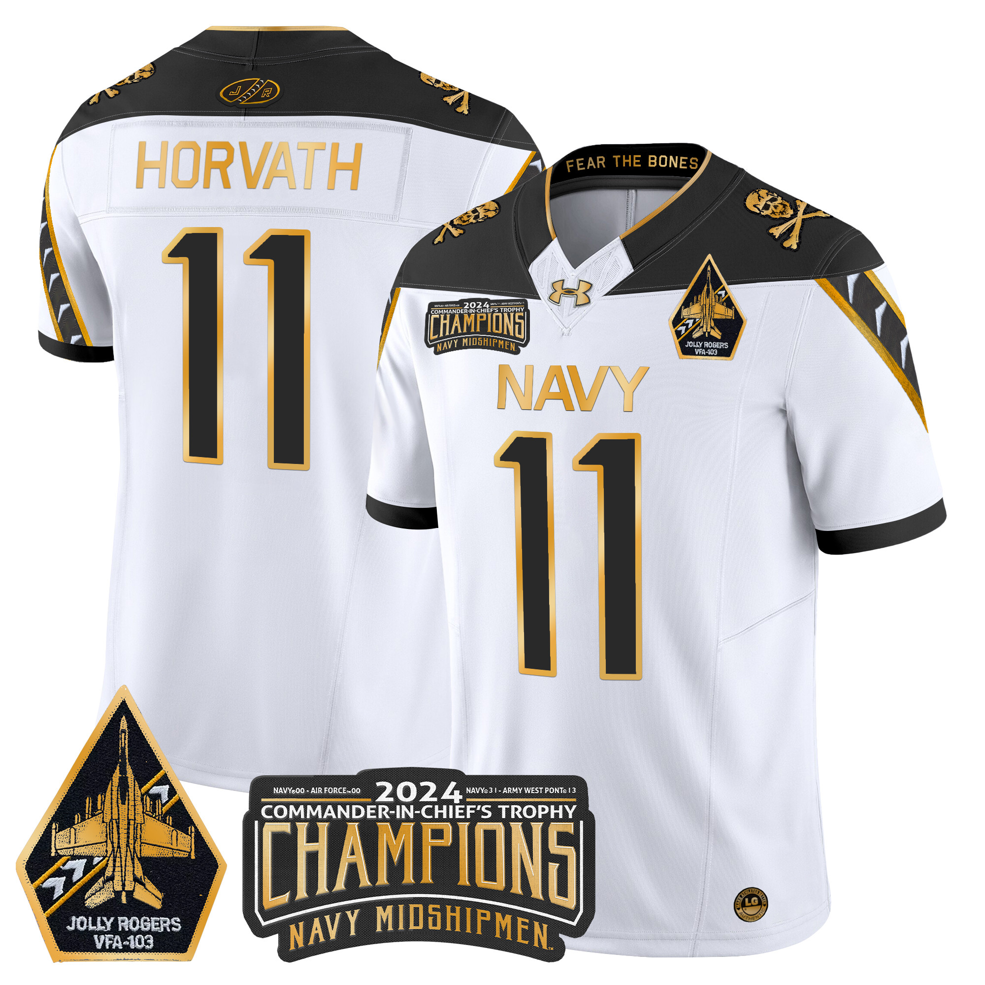 Men's Navy Midshipmen 2024 Commander-In-Chief's Trophy Champions Patch Gold Vapor Limited Jersey - All Stitched