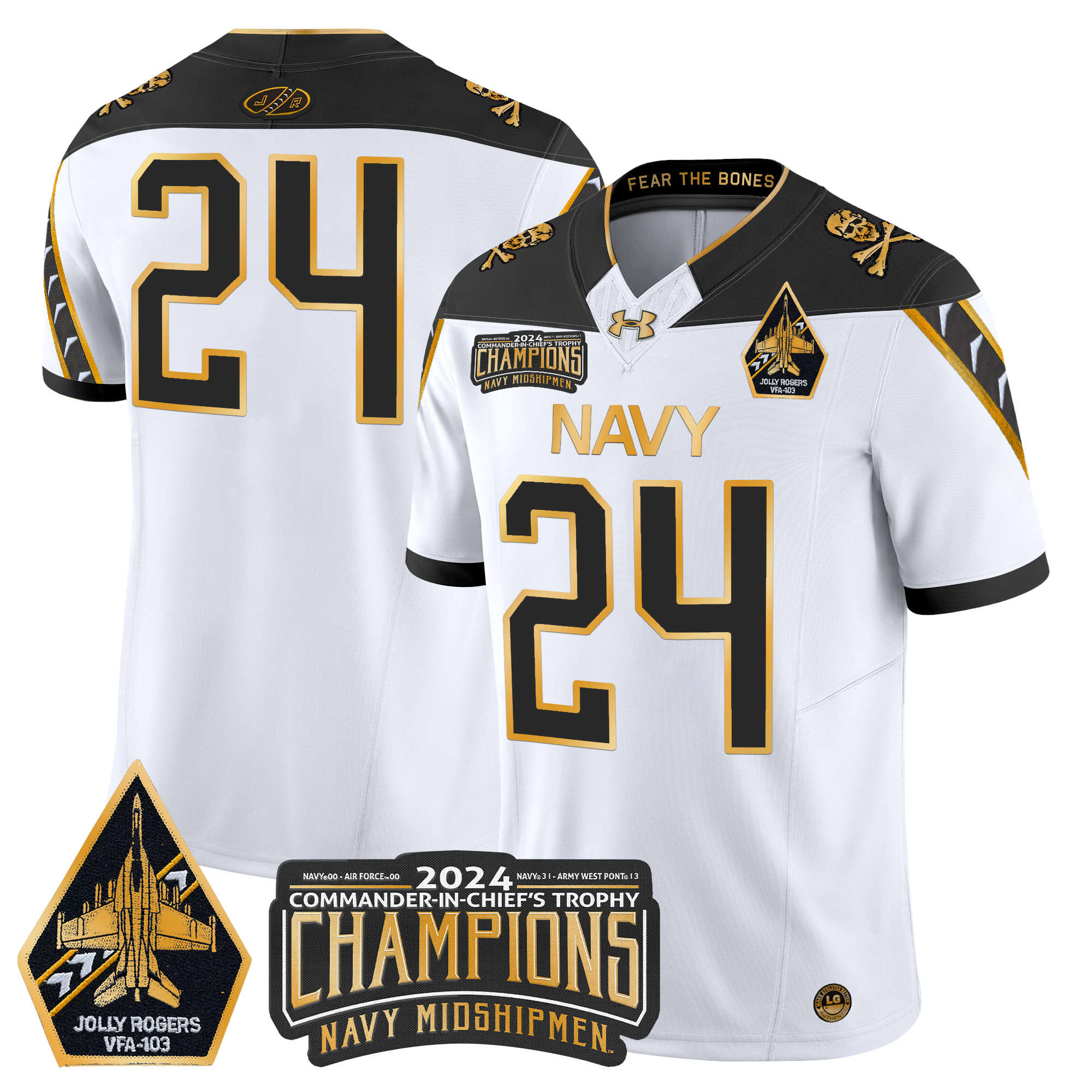 Men's Navy Midshipmen 2024 Commander-In-Chief's Trophy Champions Patch Gold Vapor Limited Jersey - All Stitched