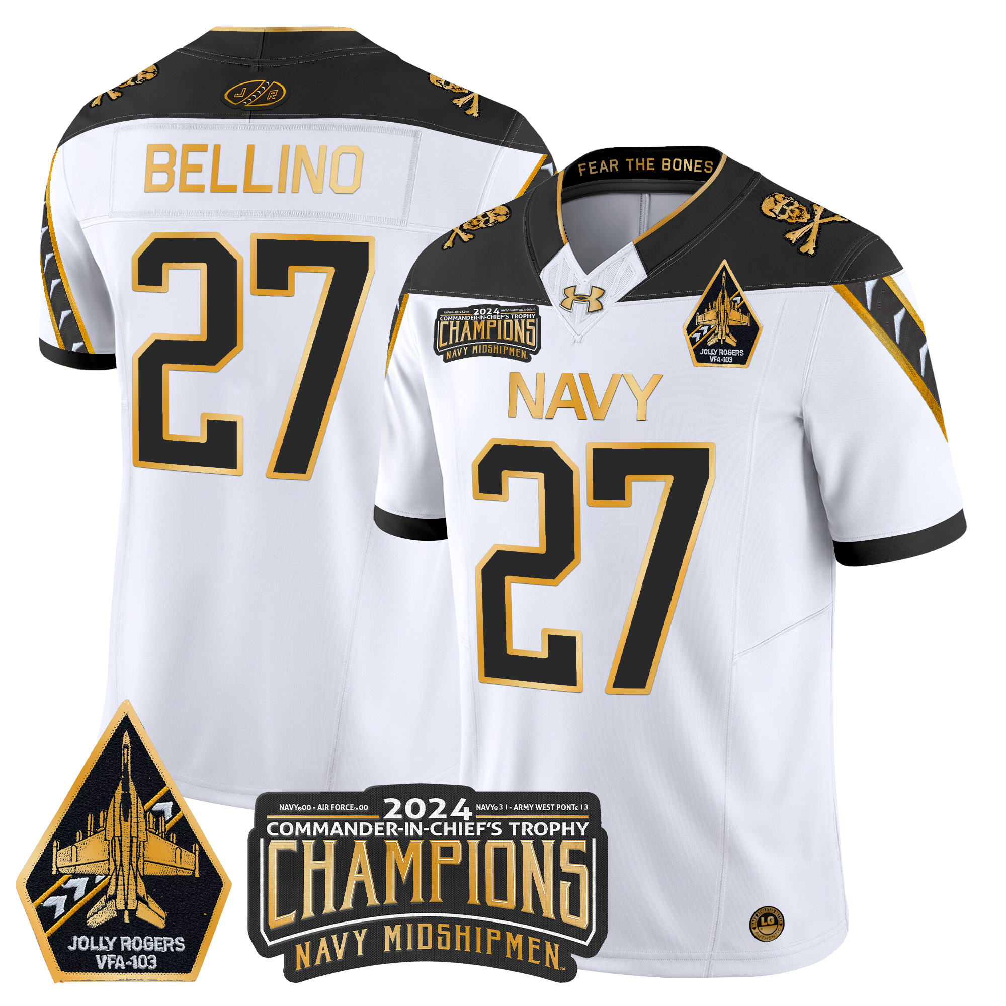 Men's Navy Midshipmen 2024 Commander-In-Chief's Trophy Champions Patch Gold Vapor Limited Jersey - All Stitched