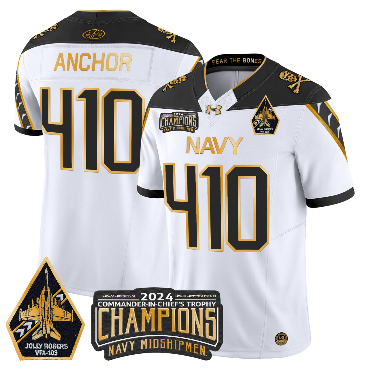 Men's Navy Midshipmen 2024 Commander-In-Chief's Trophy Champions Patch Gold Vapor Limited Jersey - All Stitched