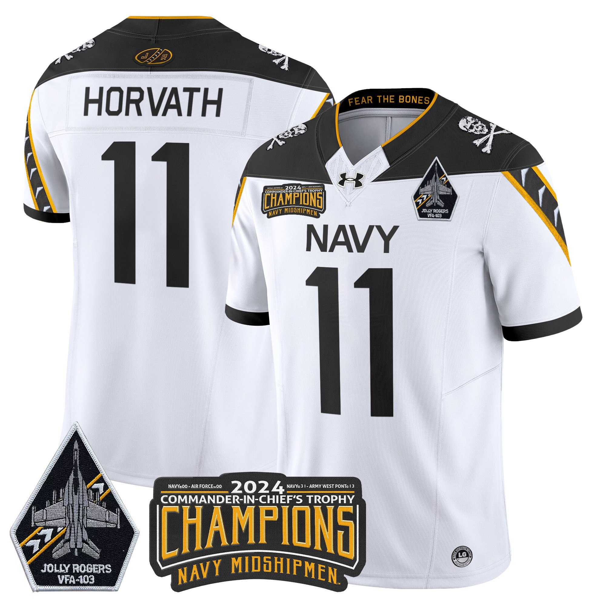 Men's Navy Midshipmen 2024 Commander-In-Chief's Trophy Champions Patch Vapor Limited Jersey - All Stitched