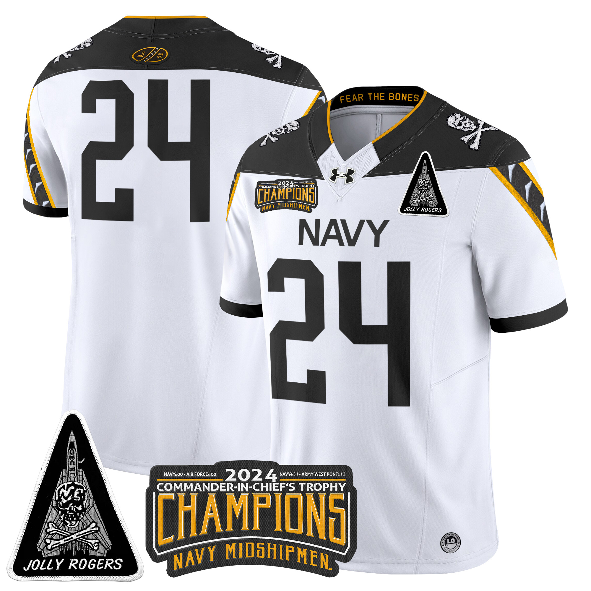 Men's Navy Midshipmen Jolly Rogers F-14 Tomcat & Champions Patch Vapor Limited Jersey - All Stitched