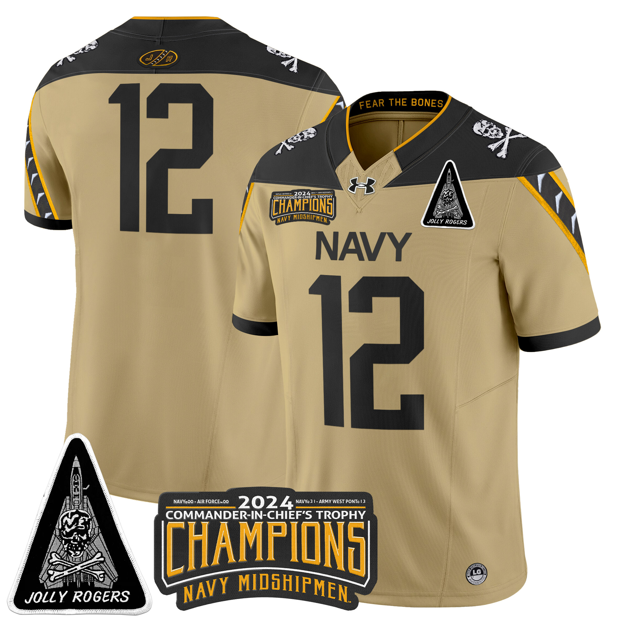 Men's Navy Midshipmen Jolly Rogers F-14 Tomcat & Champions Patch Vapor Limited Jersey - All Stitched