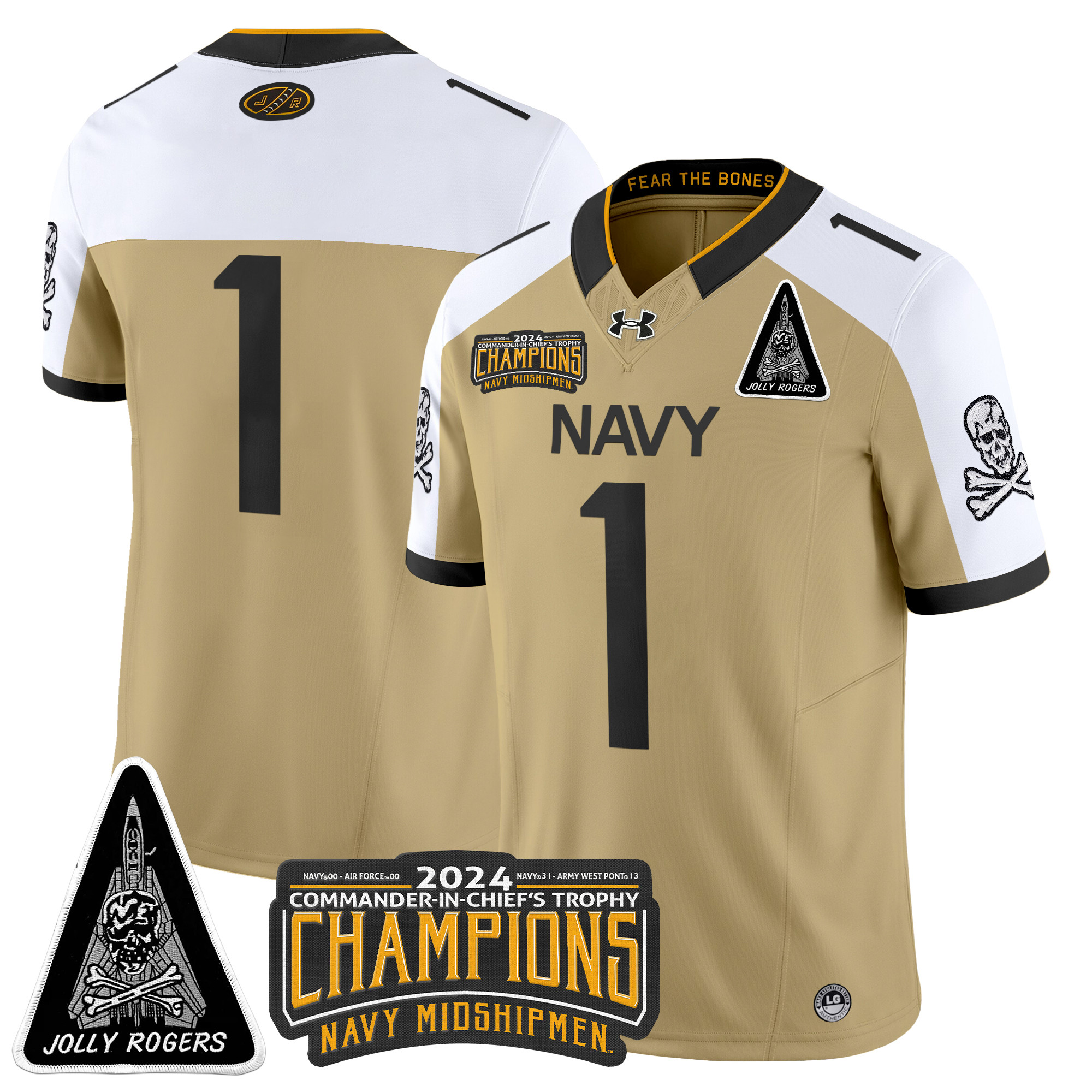 Men's Navy Midshipmen Jolly Rogers F-14 Tomcat & Champions Patch Vapor Limited Jersey - All Stitched