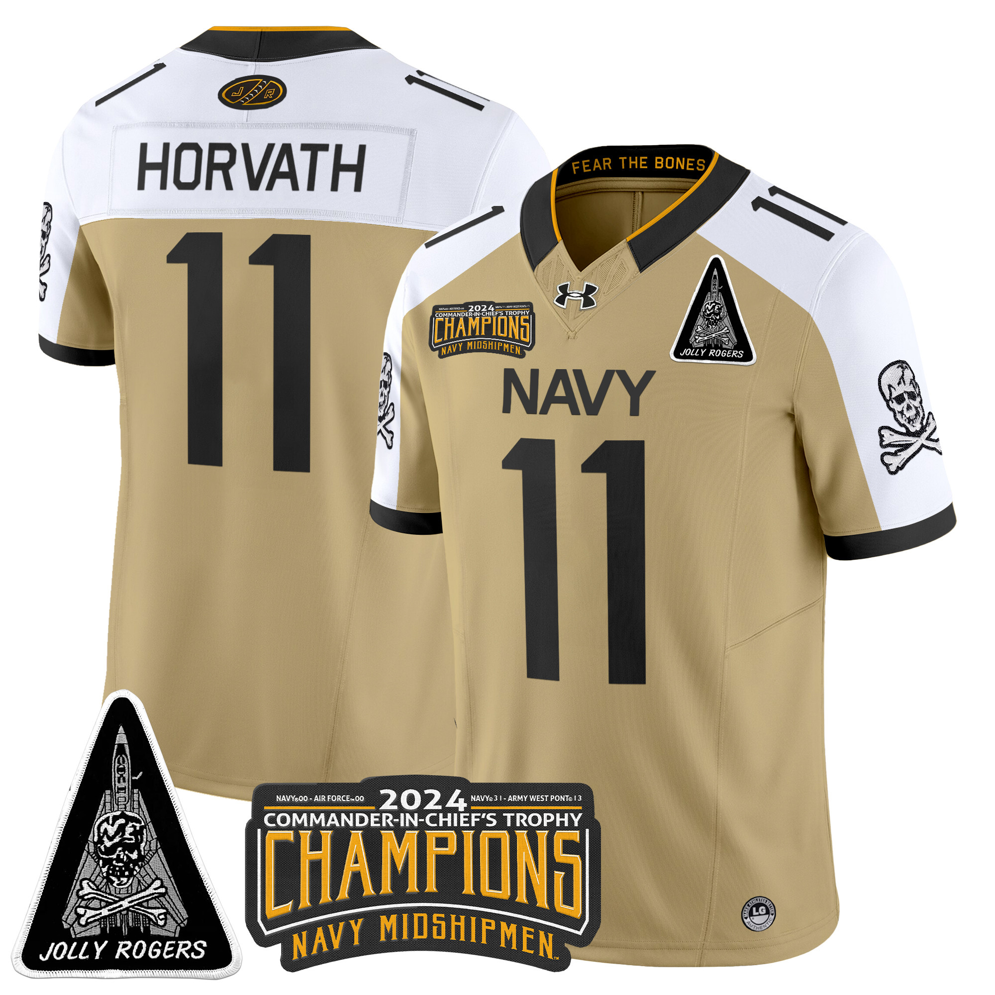 Men's Navy Midshipmen Jolly Rogers F-14 Tomcat & Champions Patch Vapor Limited Jersey - All Stitched