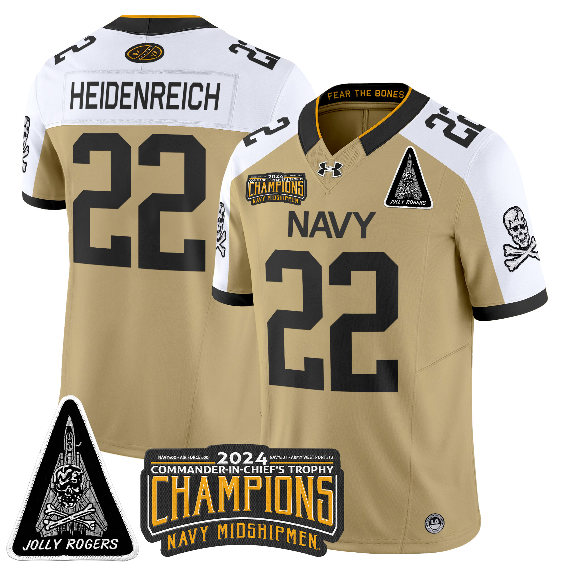 Men's Navy Midshipmen Jolly Rogers F-14 Tomcat & Champions Patch Vapor Limited Jersey - All Stitched