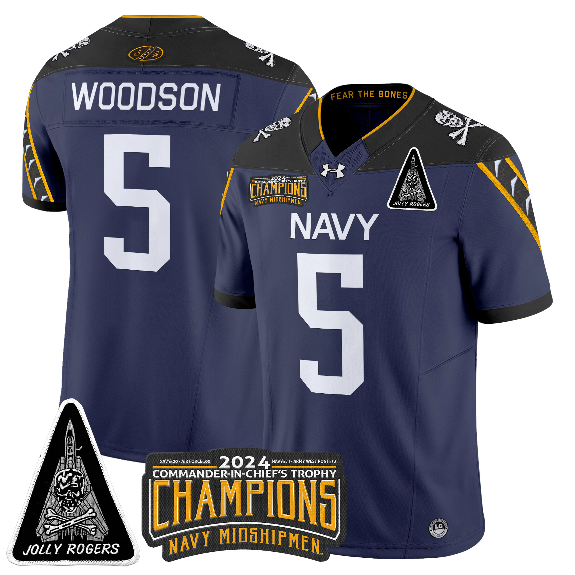 Men's Navy Midshipmen Jolly Rogers F-14 Tomcat & Champions Patch Vapor Limited Jersey - All Stitched