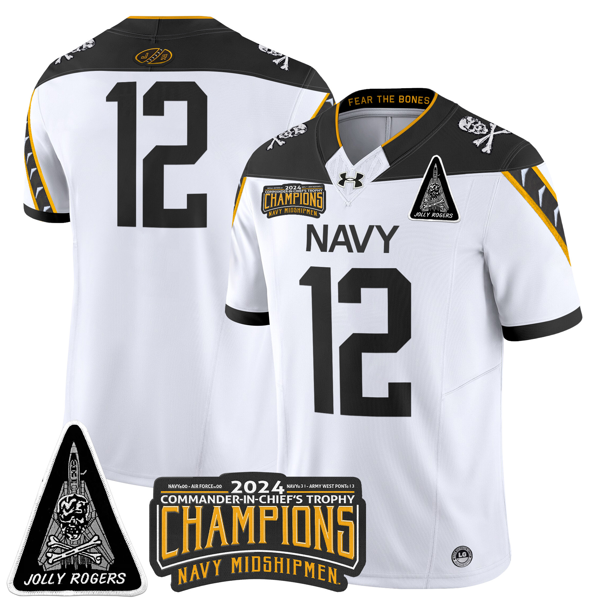 Men's Navy Midshipmen Jolly Rogers F-14 Tomcat & Champions Patch Vapor Limited Jersey - All Stitched