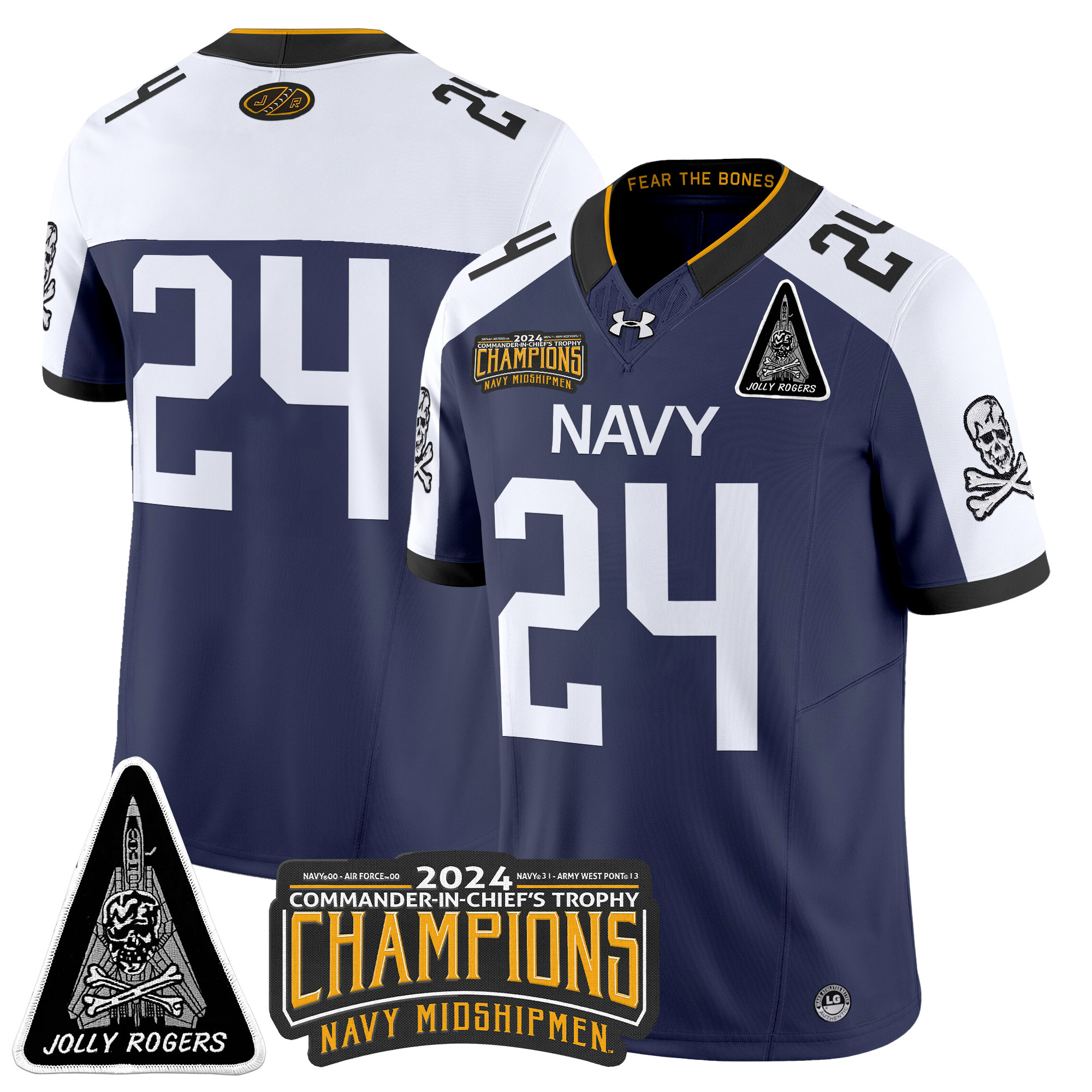 Men's Navy Midshipmen Jolly Rogers F-14 Tomcat & Champions Patch Vapor Limited Jersey - All Stitched
