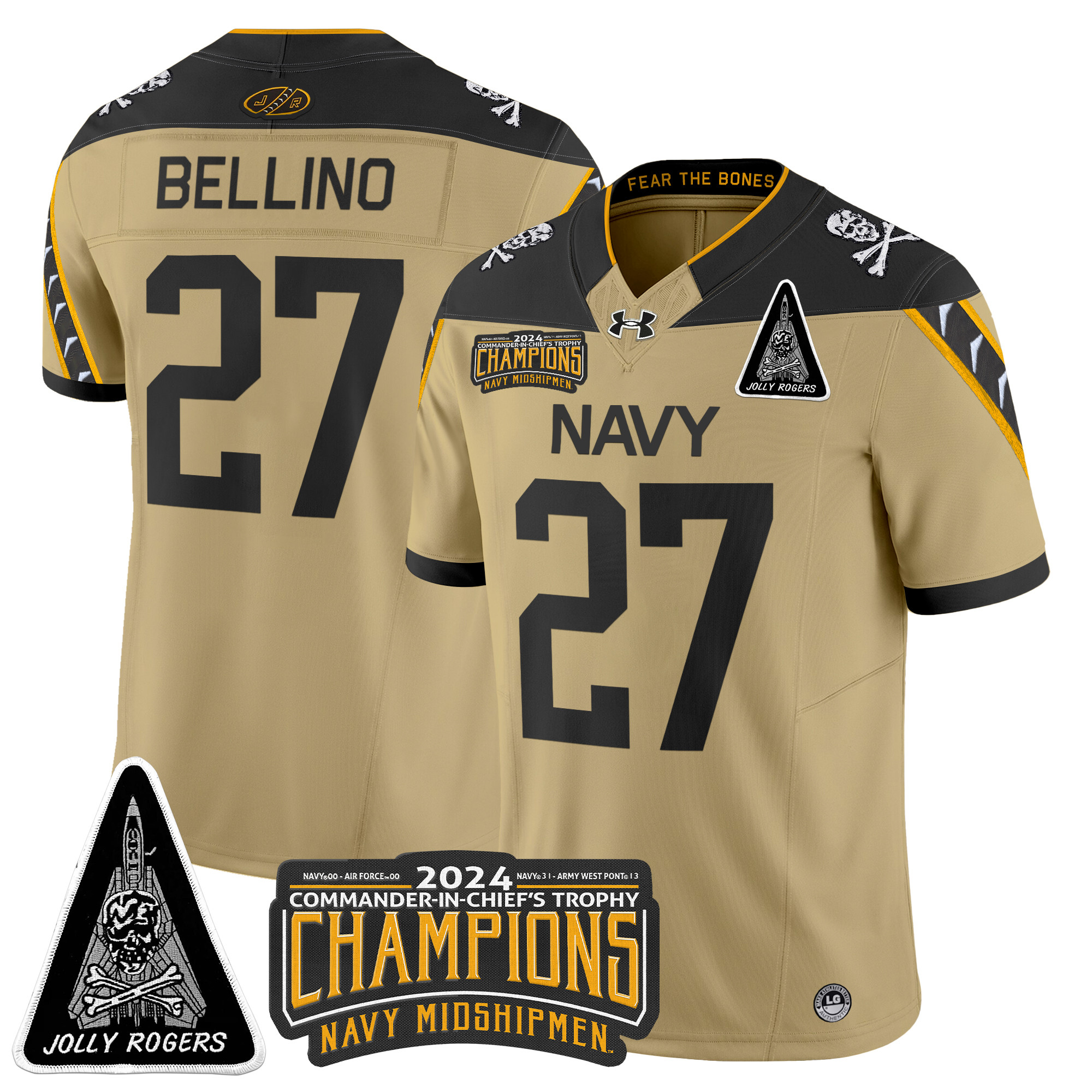 Men's Navy Midshipmen Jolly Rogers F-14 Tomcat & Champions Patch Vapor Limited Jersey - All Stitched