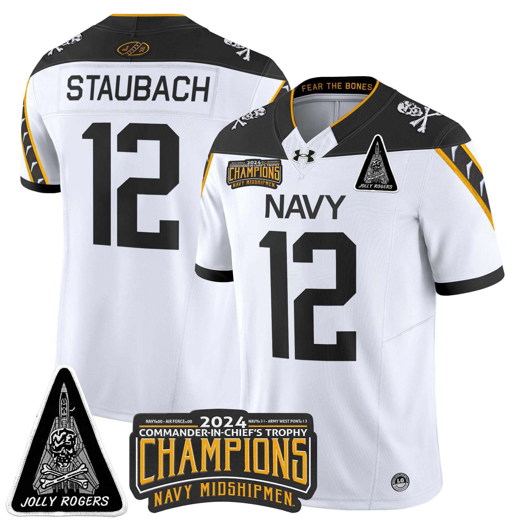 Men's Navy Midshipmen Jolly Rogers F-14 Tomcat & Champions Patch Vapor Limited Jersey - All Stitched