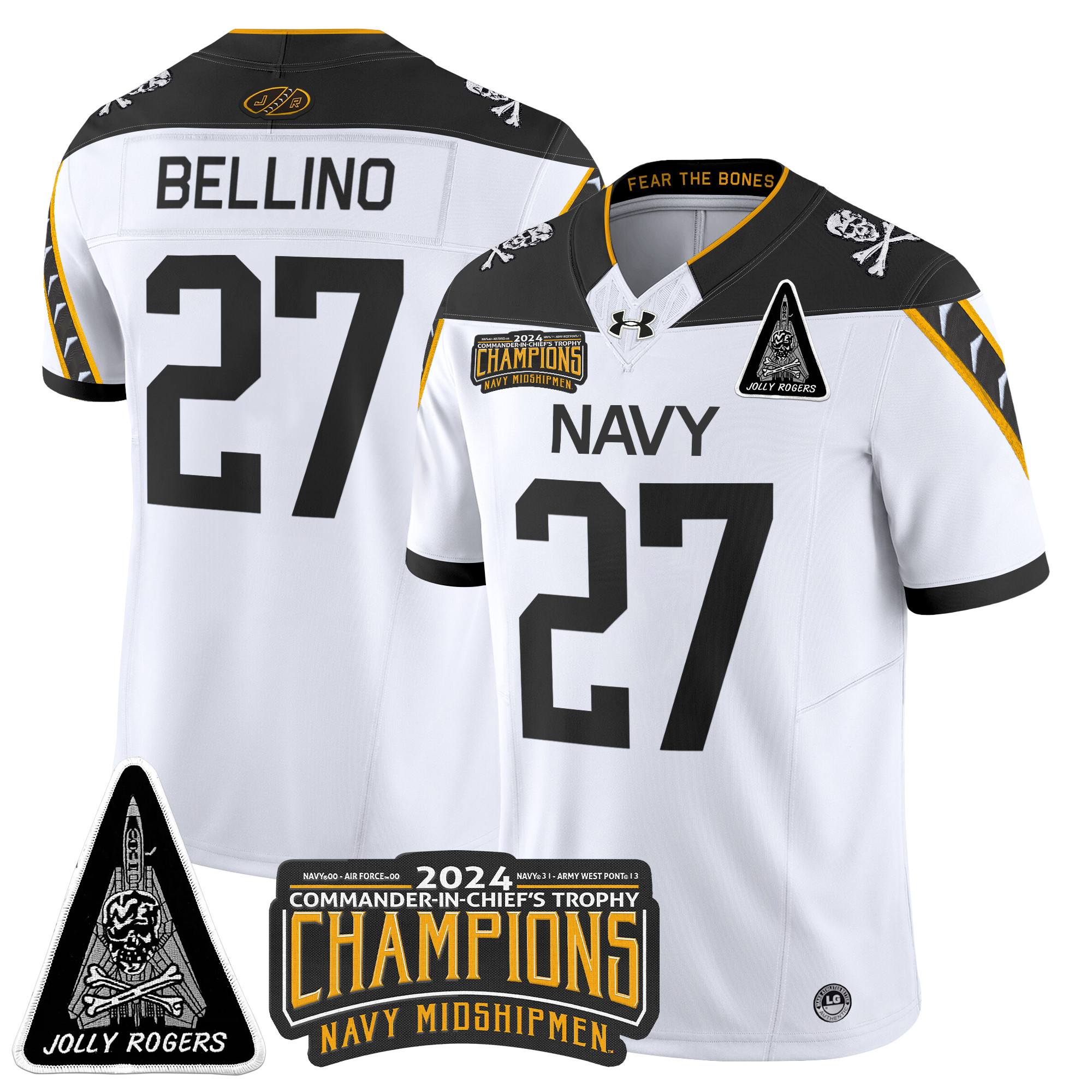 Men's Navy Midshipmen Jolly Rogers F-14 Tomcat & Champions Patch Vapor Limited Jersey - All Stitched