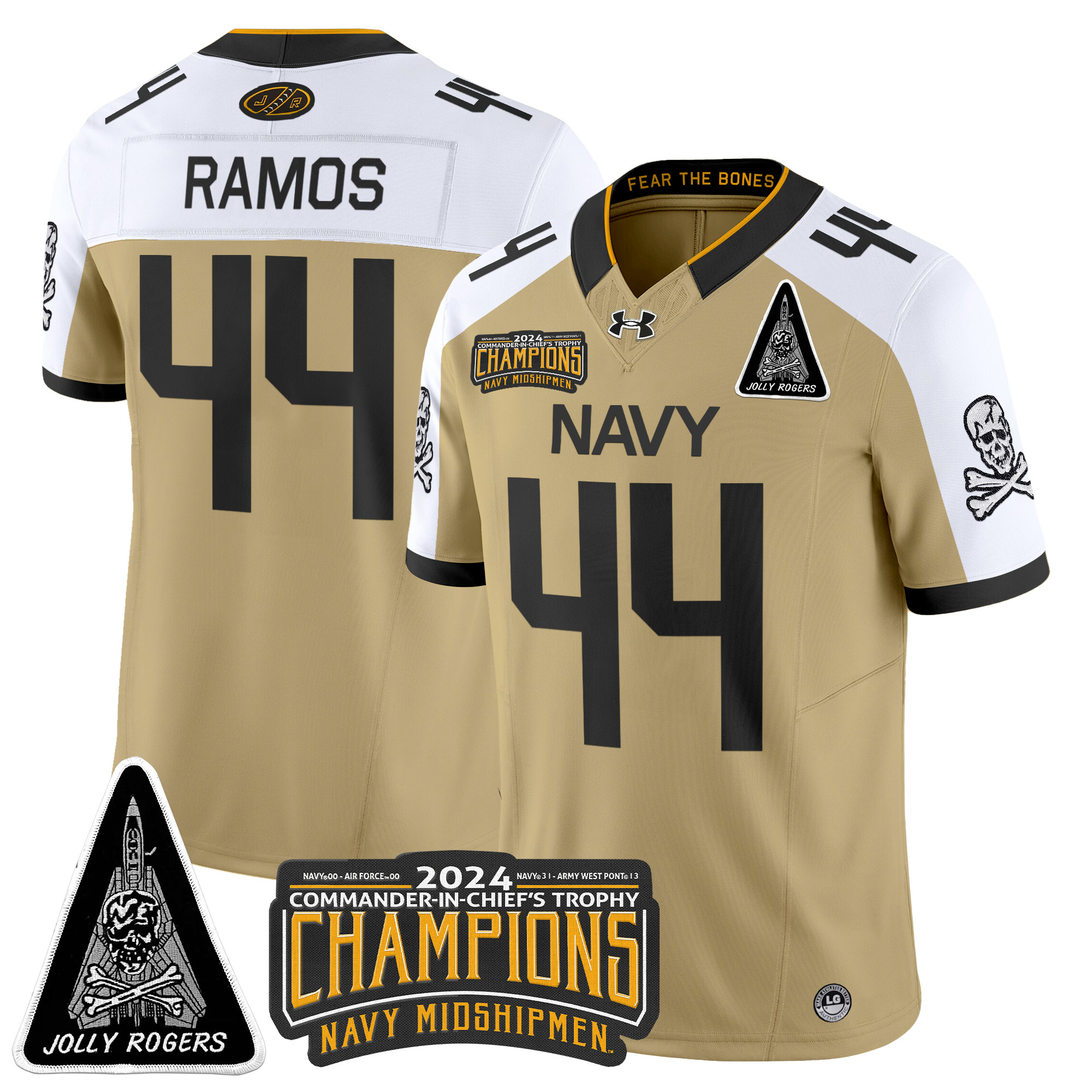 Men's Navy Midshipmen Jolly Rogers F-14 Tomcat & Champions Patch Vapor Limited Jersey - All Stitched
