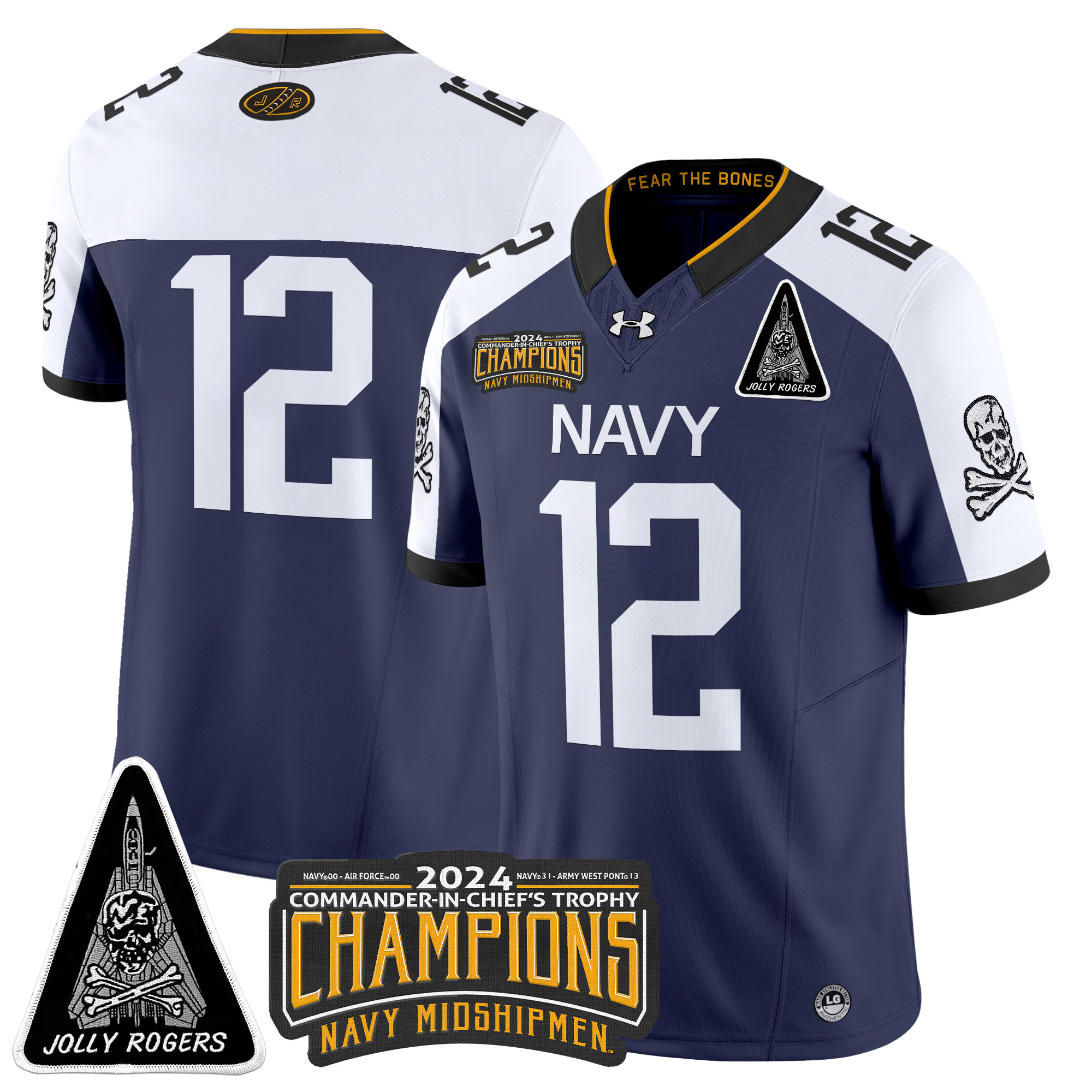 Men's Navy Midshipmen Jolly Rogers F-14 Tomcat & Champions Patch Vapor Limited Jersey - All Stitched
