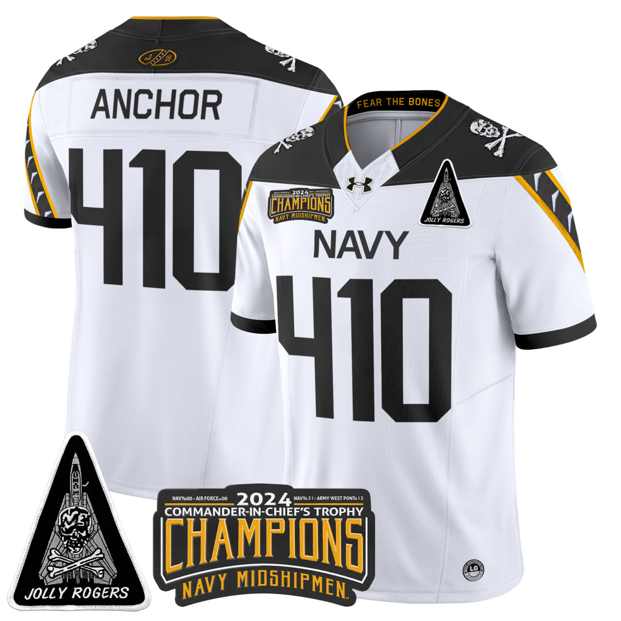 Men's Navy Midshipmen Jolly Rogers F-14 Tomcat & Champions Patch Vapor Limited Jersey - All Stitched