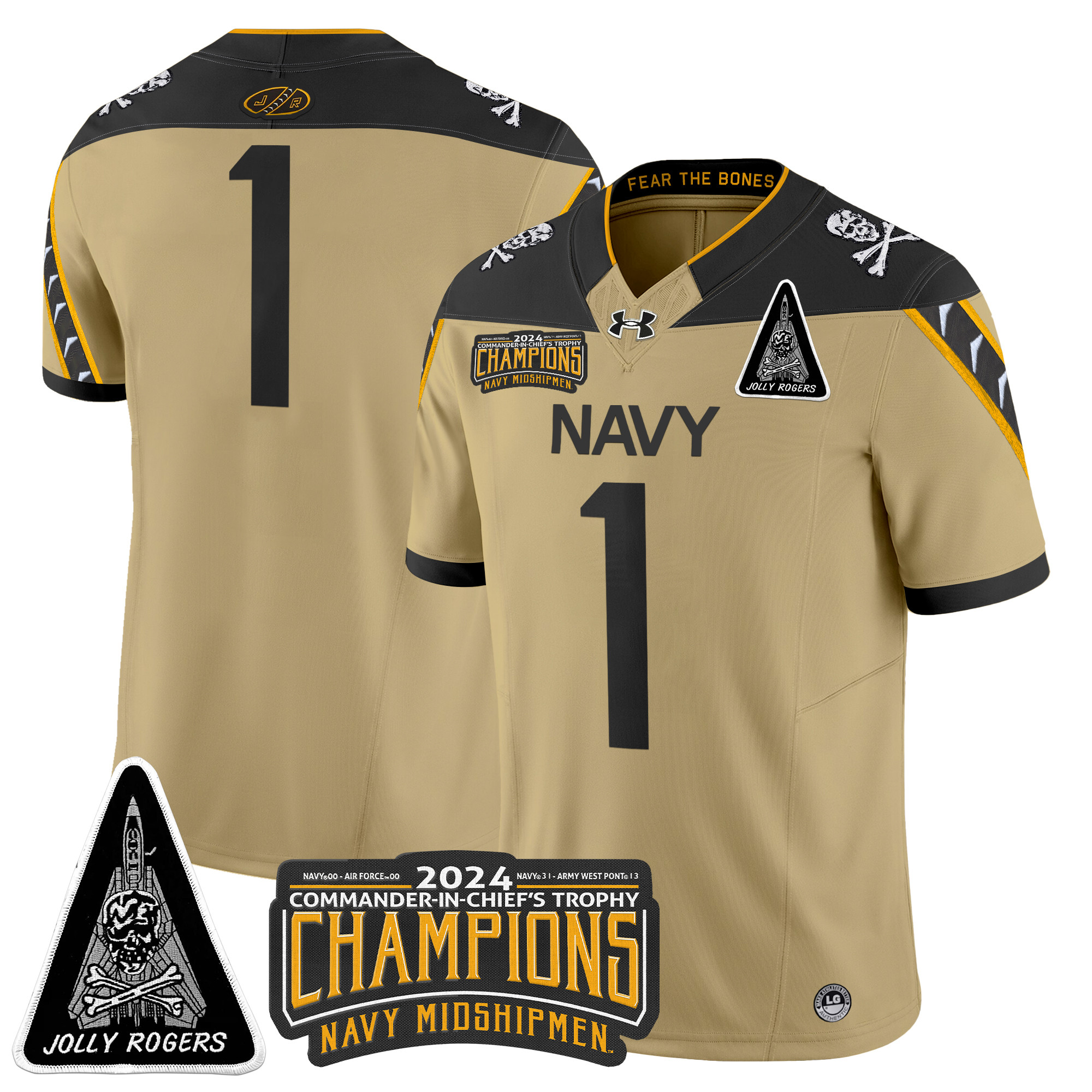 Men's Navy Midshipmen Jolly Rogers F-14 Tomcat & Champions Patch Vapor Limited Jersey - All Stitched