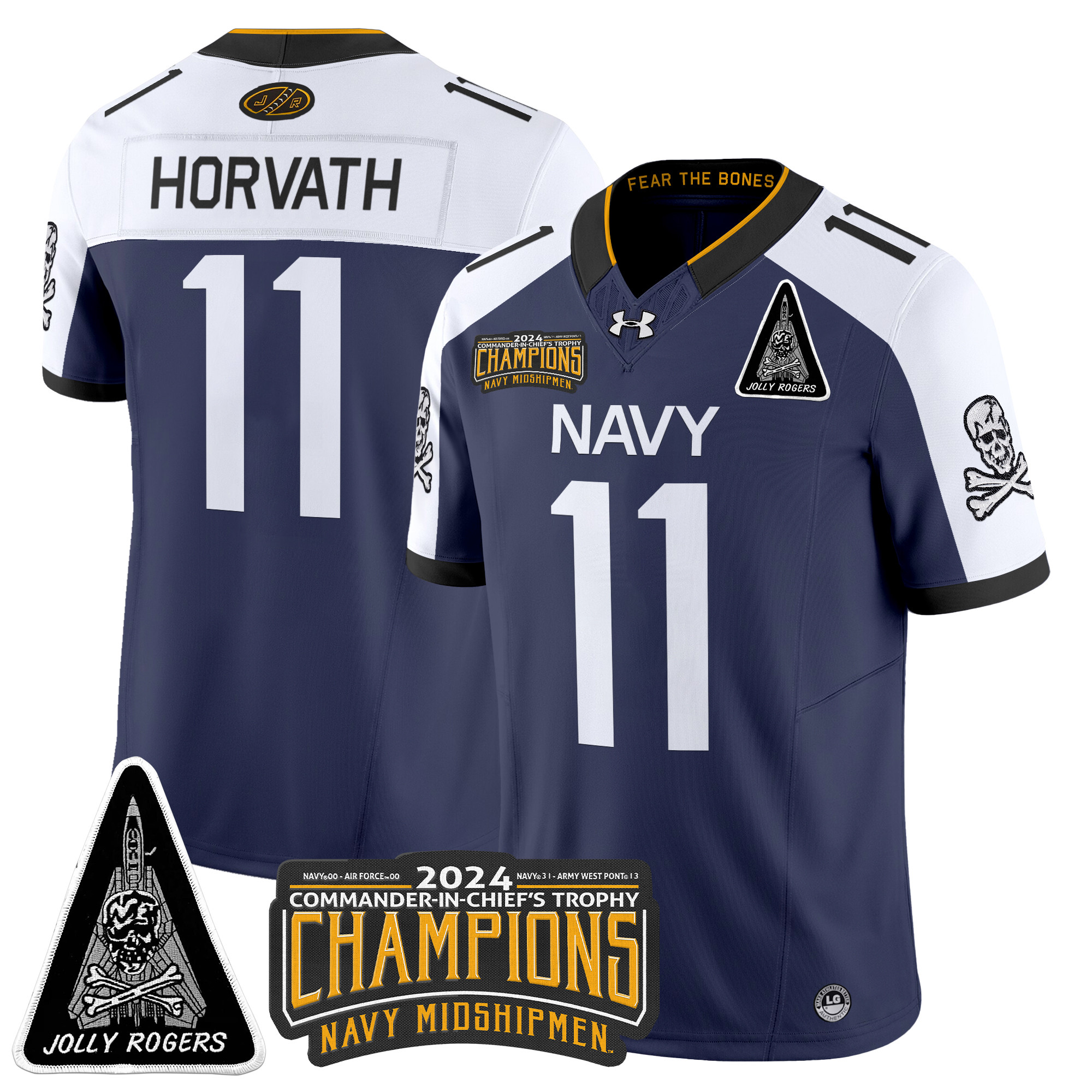 Men's Navy Midshipmen Jolly Rogers F-14 Tomcat & Champions Patch Vapor Limited Jersey - All Stitched