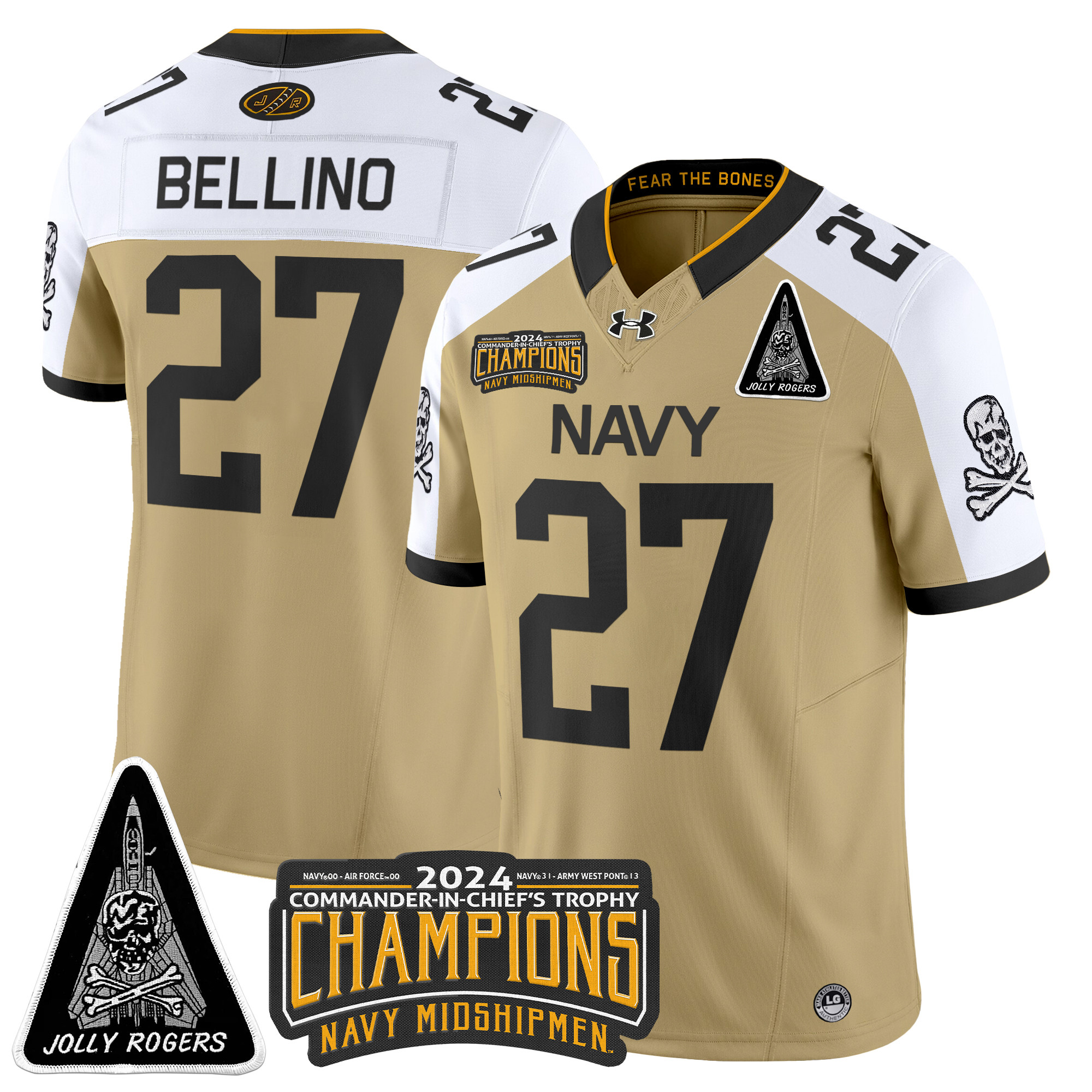 Men's Navy Midshipmen Jolly Rogers F-14 Tomcat & Champions Patch Vapor Limited Jersey - All Stitched